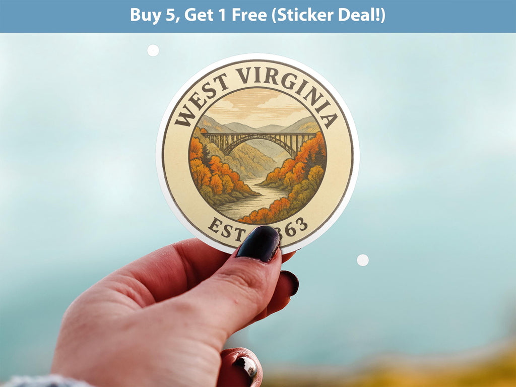 West Virginia Sticker, Vintage US States Retro Decal, Waterproof Retro Travel Collection for Laptop Tumbler