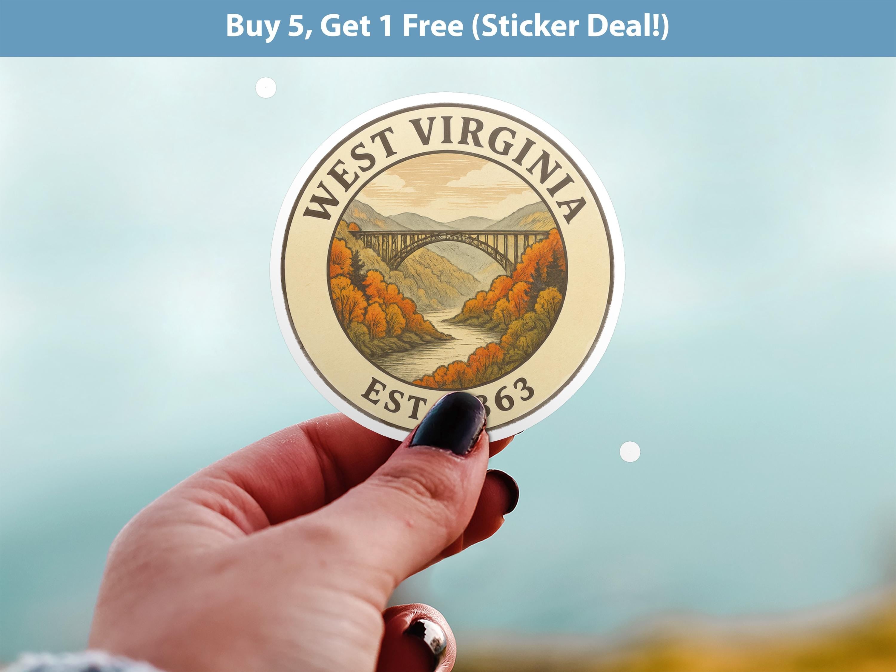 West Virginia Sticker, Vintage US States Retro Decal, Waterproof Retro Travel Collection for Laptop Tumbler