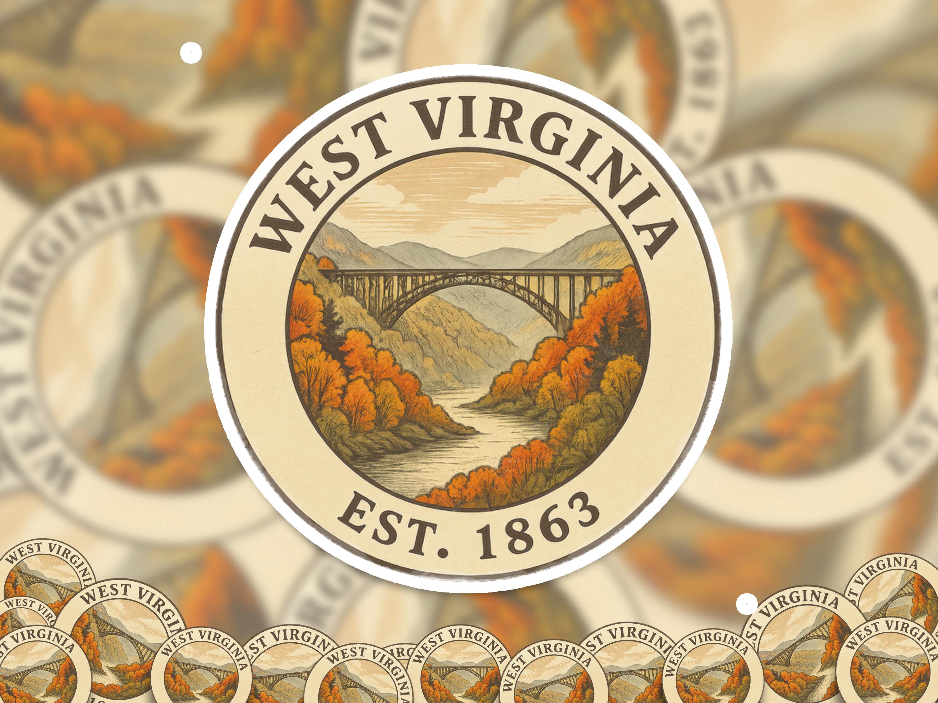 West Virginia Sticker, Vintage US States Retro Decal, Waterproof Retro Travel Collection for Laptop Tumbler