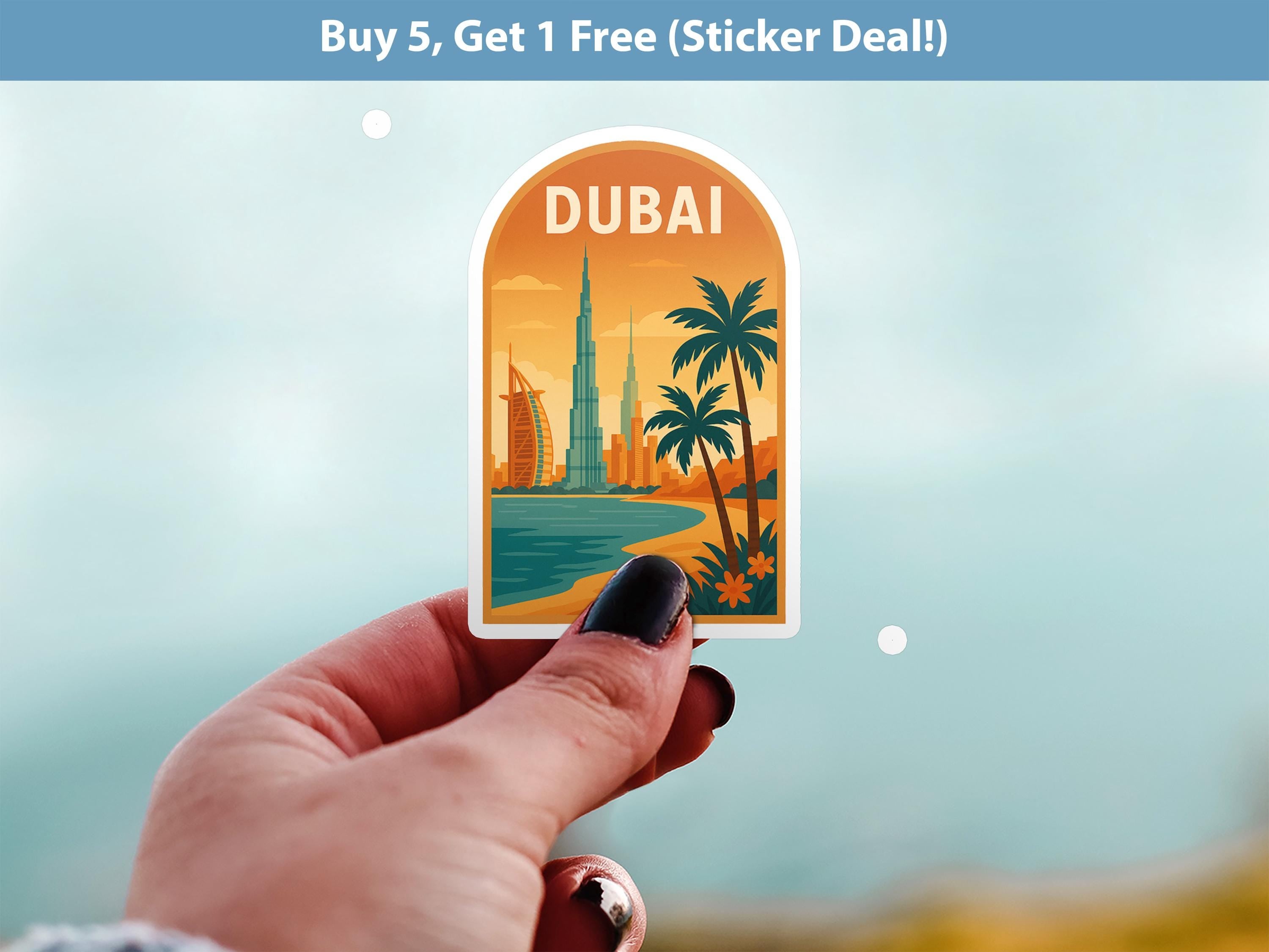 Dubai Sticker UAE, Vintage City Vinyl Decal, Retro Travel Lover Collection, Journal Scrapbook