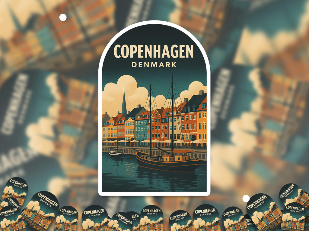 Copenhagen Denmark Sticker, Vintage City Vinyl Decal, Retro Travel Lover Collection, Journal Scrapbook