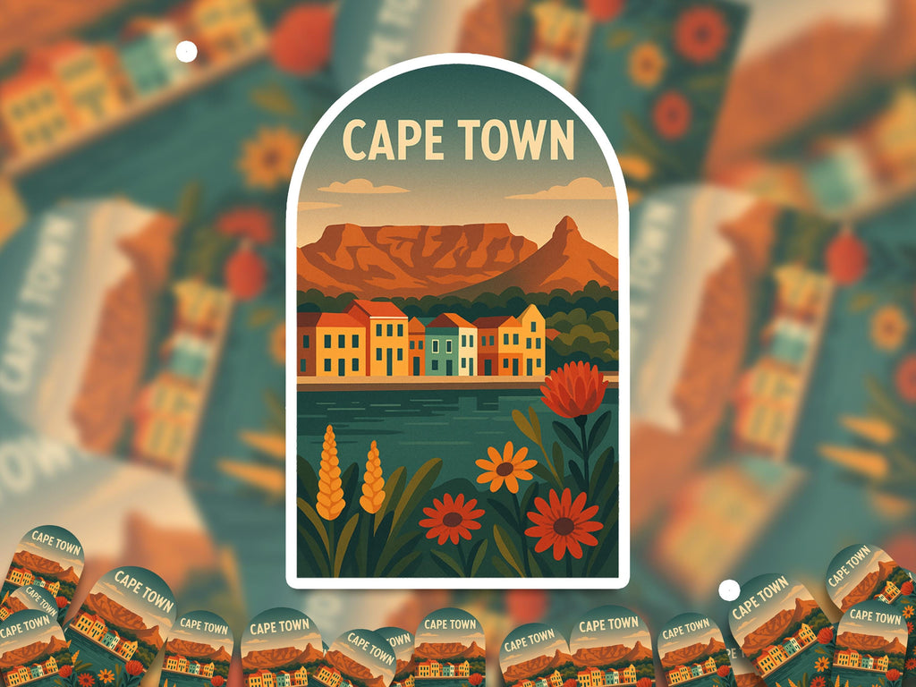 Cape Town Sticker South Africa, Vintage City Vinyl Decal, Retro Travel Lover Collection, Journal Scrapbook