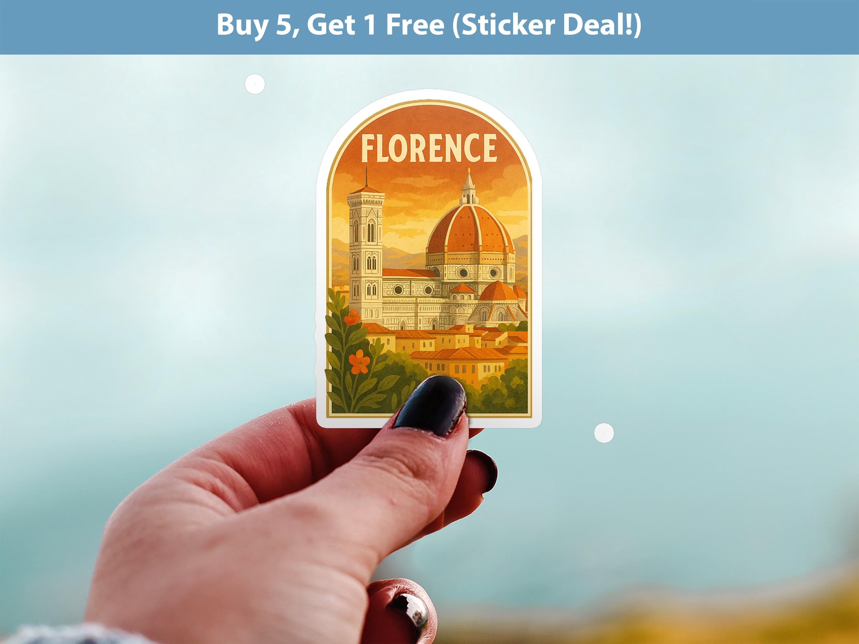 Florence Italy Sticker, Vintage City Vinyl Decal, Retro Travel Lover Collection, Journal Scrapbook