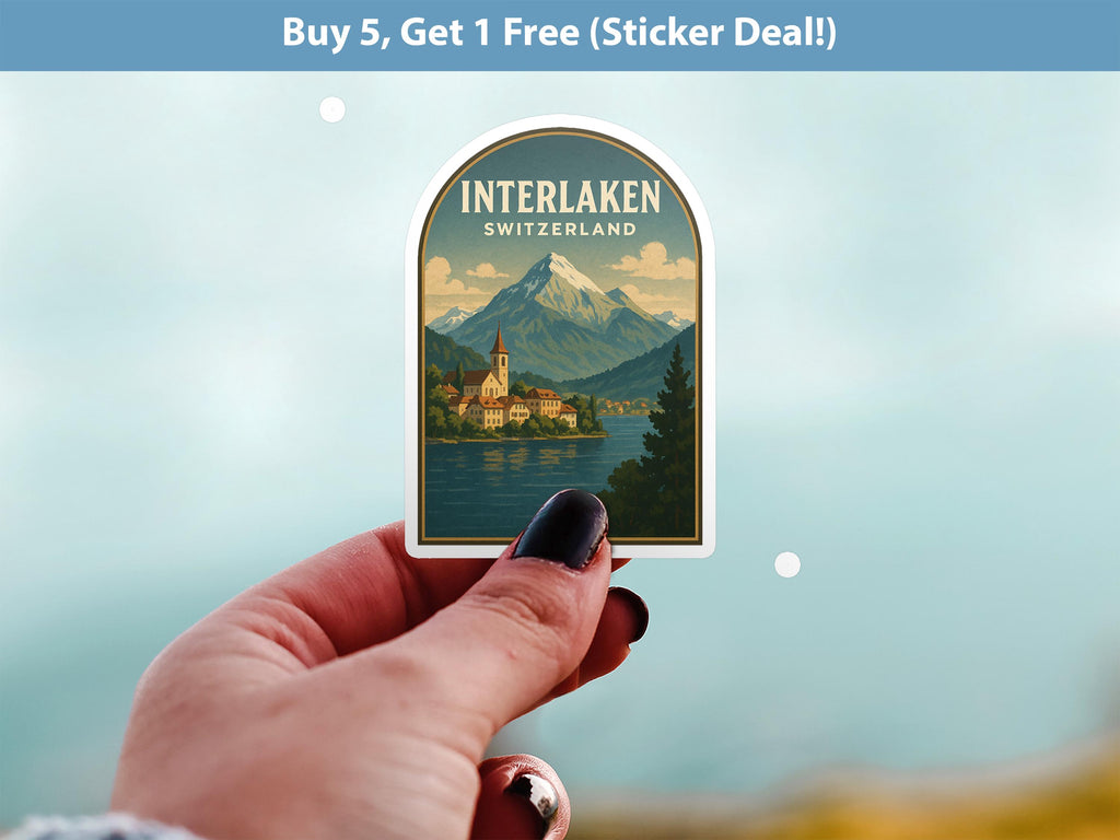 Interlaken Switzerland Sticker, Vintage City Vinyl Decal, Retro Travel Lover Collection, Journal Scrapbook