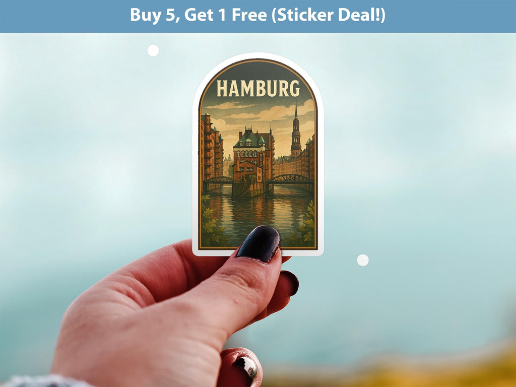 Hamburg Germany Sticker, Vintage City Vinyl Decal, Retro Travel Lover Collection, Journal Scrapbook