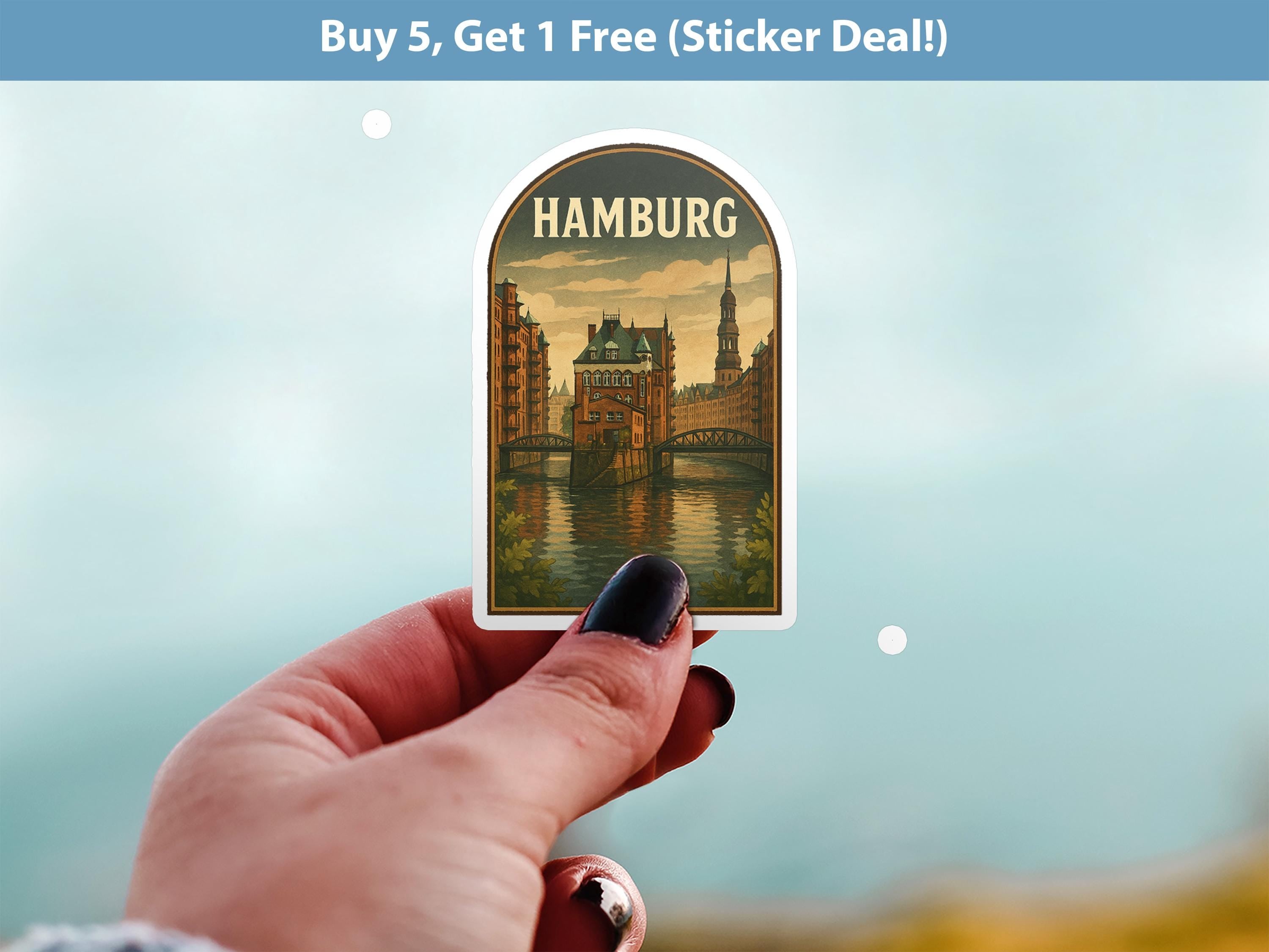 Hamburg Germany Sticker, Vintage City Vinyl Decal, Retro Travel Lover Collection, Journal Scrapbook