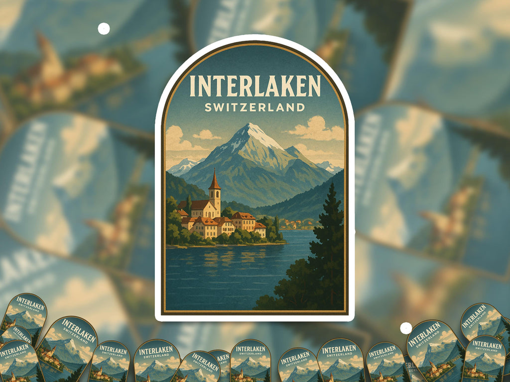 Interlaken Switzerland Sticker, Vintage City Vinyl Decal, Retro Travel Lover Collection, Journal Scrapbook