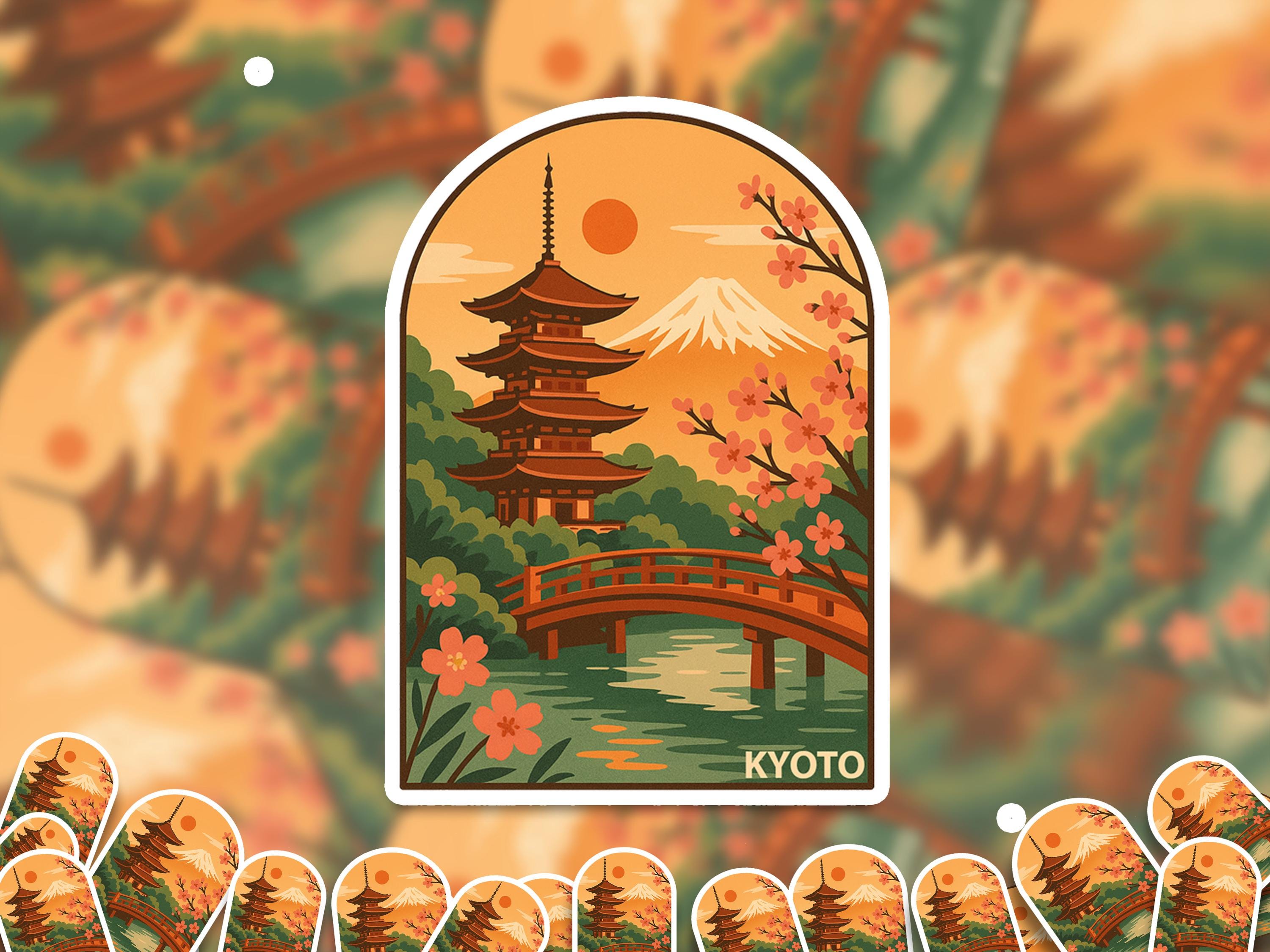 Kyoto Sticker Japan, Vintage City Vinyl Decal, Retro Travel Lover Collection, Journal Scrapbook