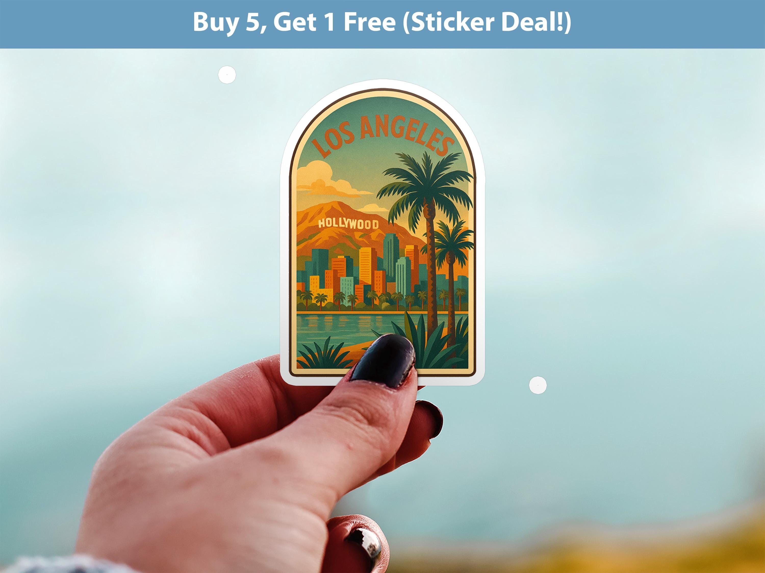 Los Angeles California Sticker, Vintage City Vinyl Decal, Retro Travel Lover Collection, Journal Scrapbook