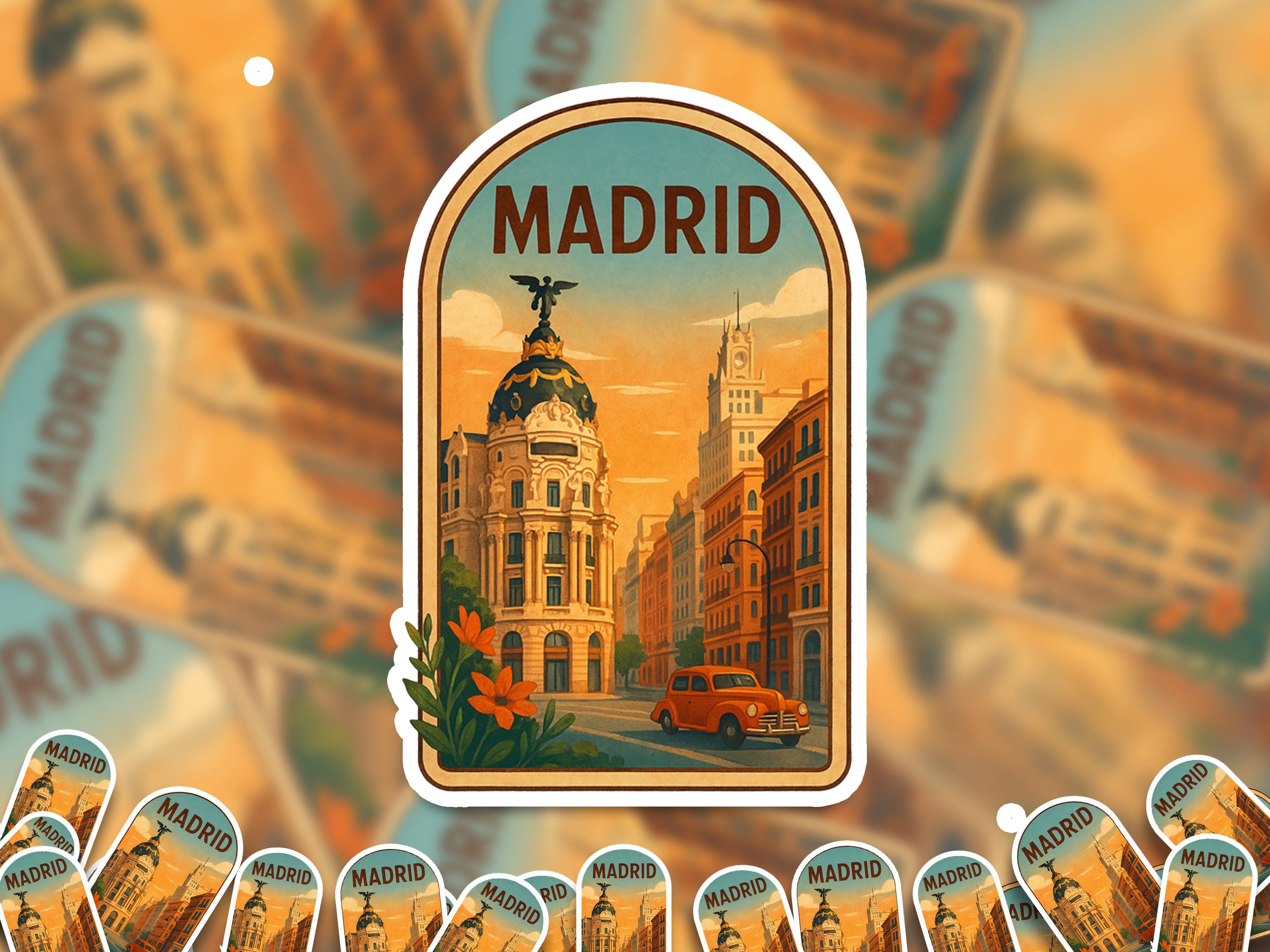 Madrid Spain Sticker, Vintage City Vinyl Decal, Retro Travel Lover Collection, Journal Scrapbook
