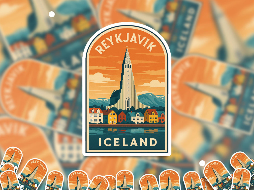 Reykjavik Sticker, Iceland Decal Vintage City Vinyl, Retro Travel Lover Collection, Journal Scrapbook