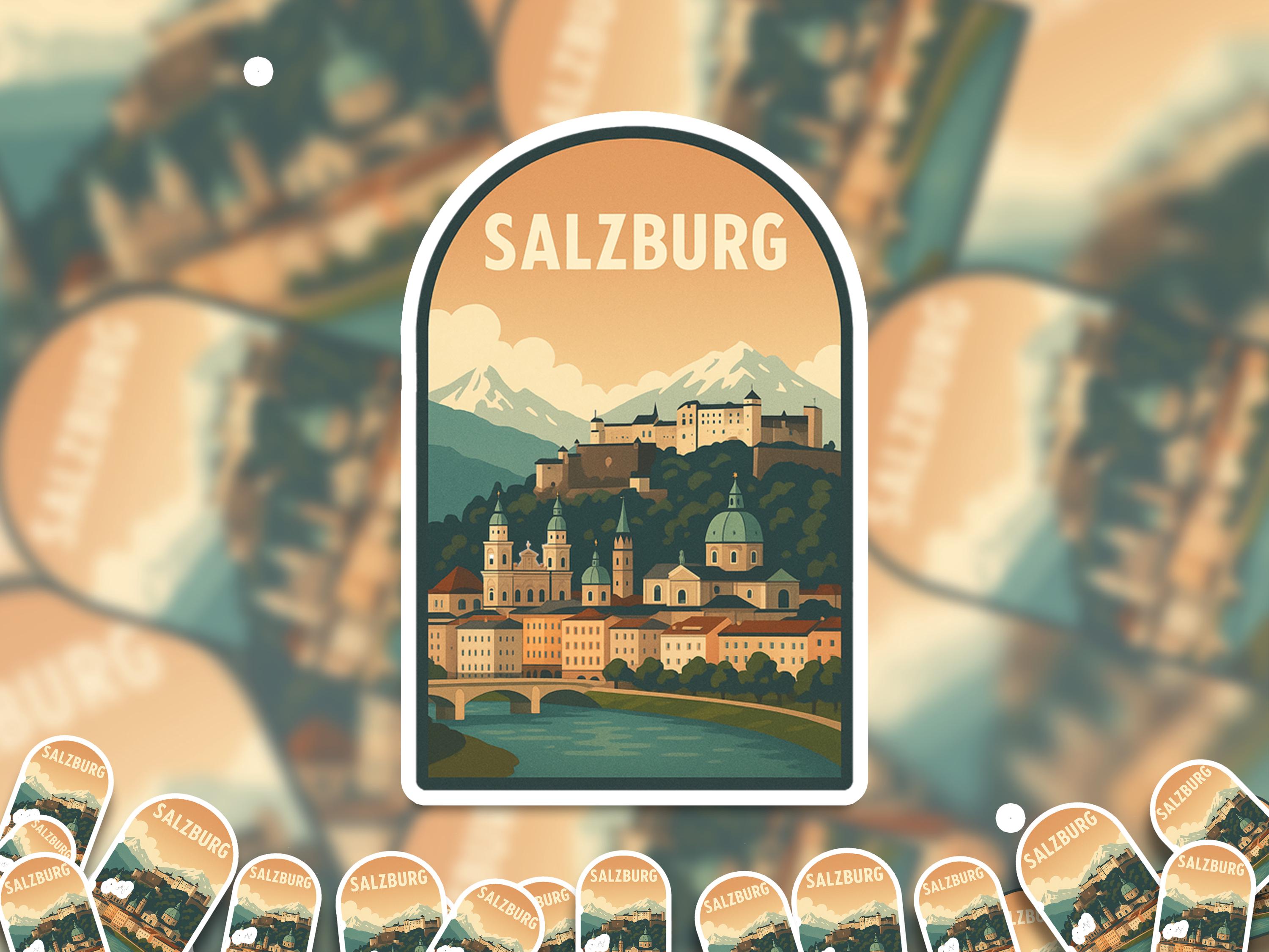Salzburg Austria Sticker, Vintage City Vinyl Decal, Retro Travel Lover Collection, Journal Scrapbook