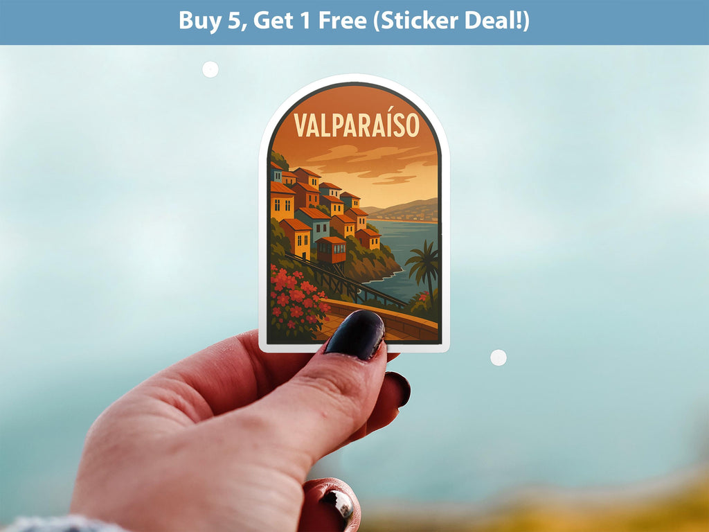 Valparaiso Chile Sticker, Vintage City Vinyl Decal, Retro Travel Lover Collection, Journal Scrapbook
