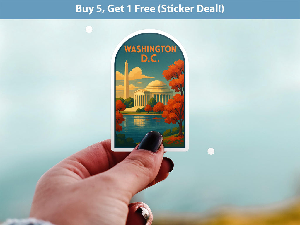 Washington DC Sticker, Vintage City Vinyl Decal, Retro Travel Lover Collection, Journal Scrapbook