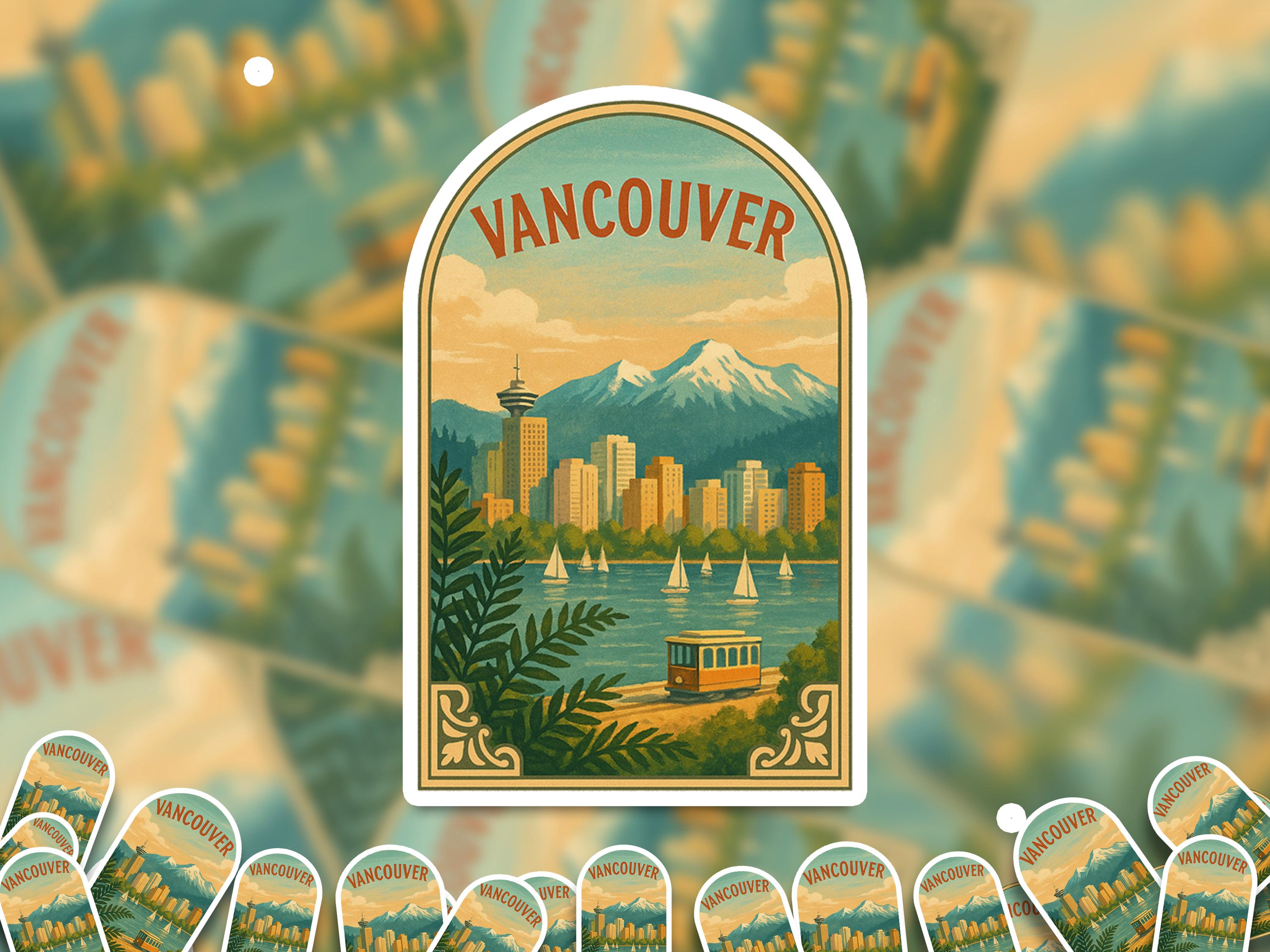 Vancouver British Columbia Sticker, Vintage City Vinyl Decal, Retro Travel Lover Collection, Journal Scrapbook