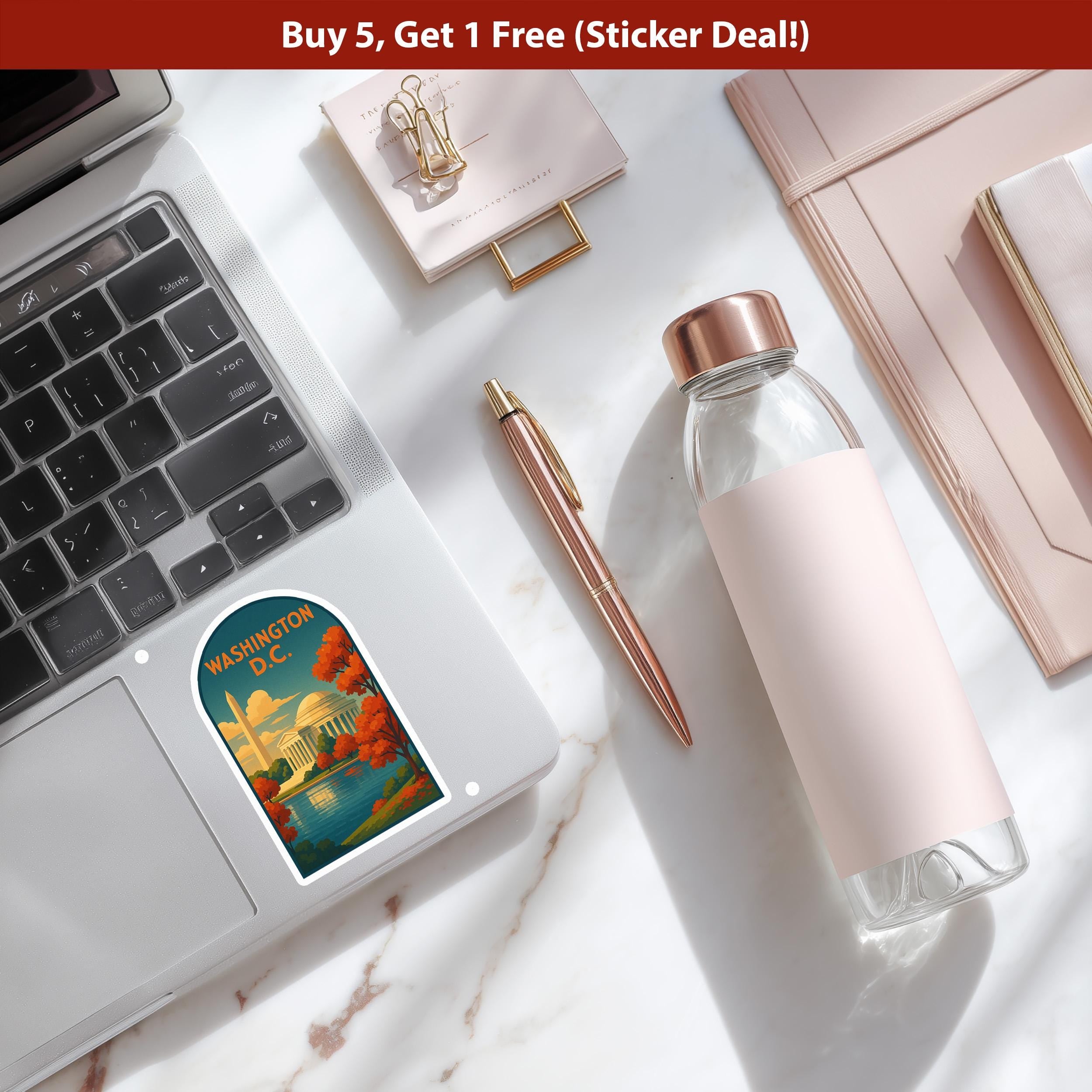 Washington DC Sticker, Vintage City Vinyl Decal, Retro Travel Lover Collection, Journal Scrapbook