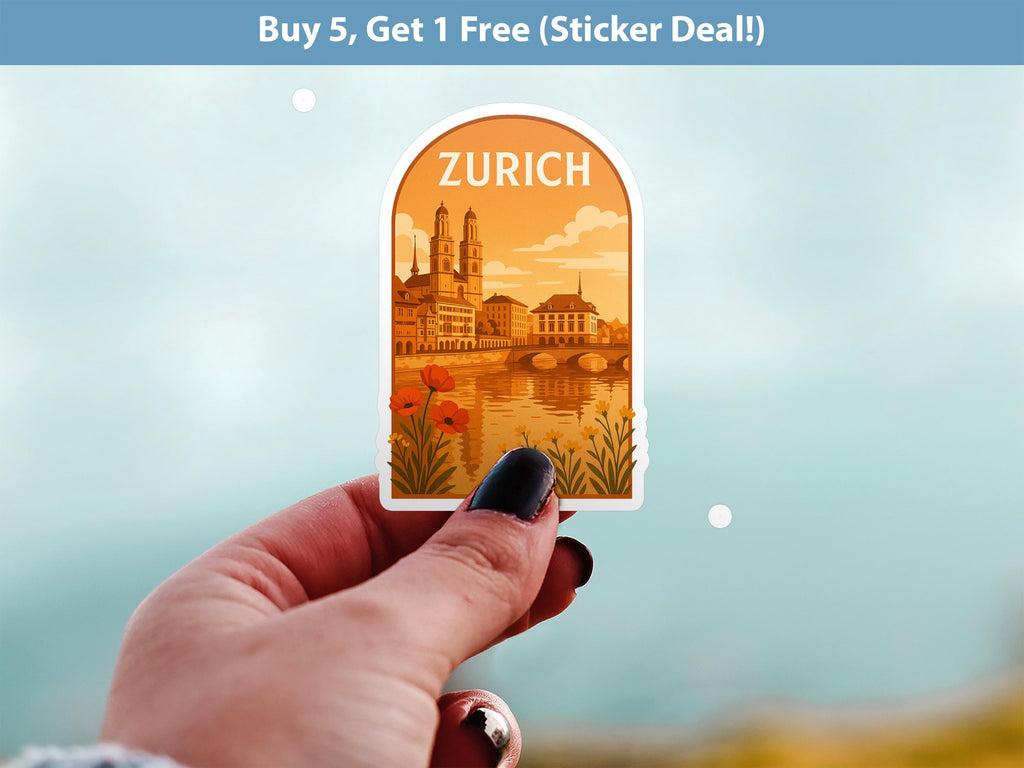 Zurich Sticker Switzerland, Vintage City Vinyl Decal, Retro Travel Lover Collection, Journal Scrapbook