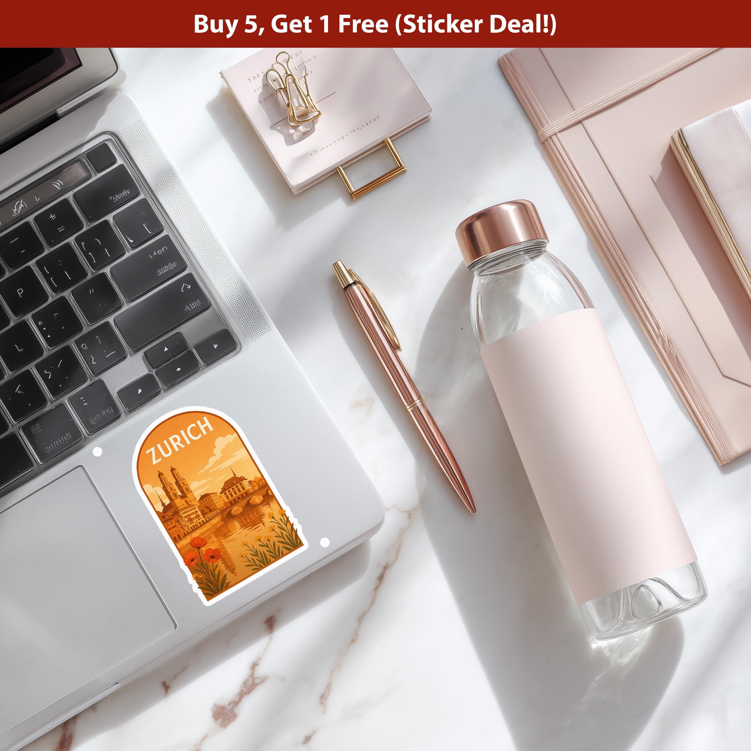 Zurich Sticker Switzerland, Vintage City Vinyl Decal, Retro Travel Lover Collection, Journal Scrapbook