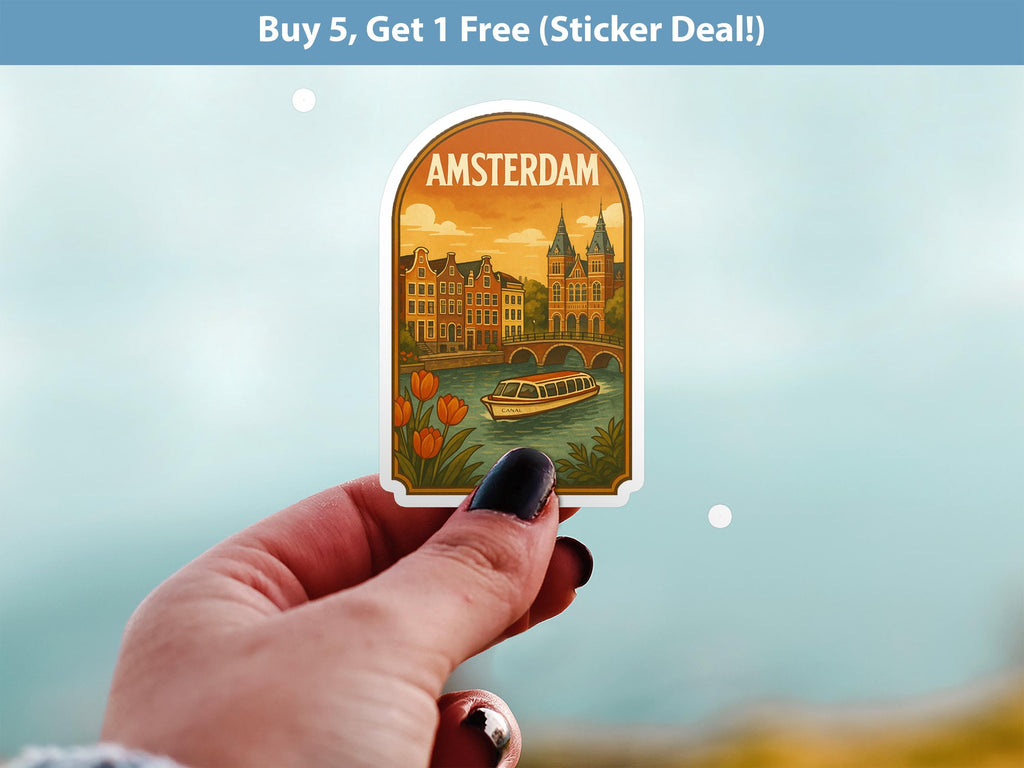 Amsterdam Netherlands Sticker, Vintage City Vinyl Decal, Retro Travel Lover Collection, Journal Scrapbook