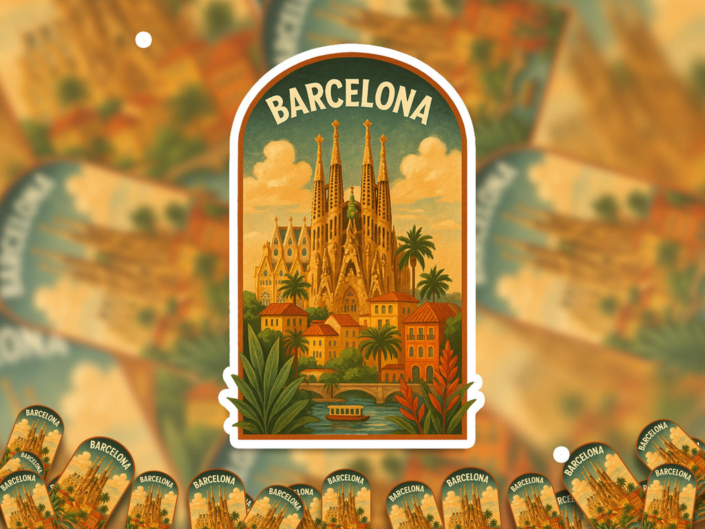 Barcelona Spain Sticker, Vintage City Vinyl Decal, Retro Travel Lover Collection, Journal Scrapbook