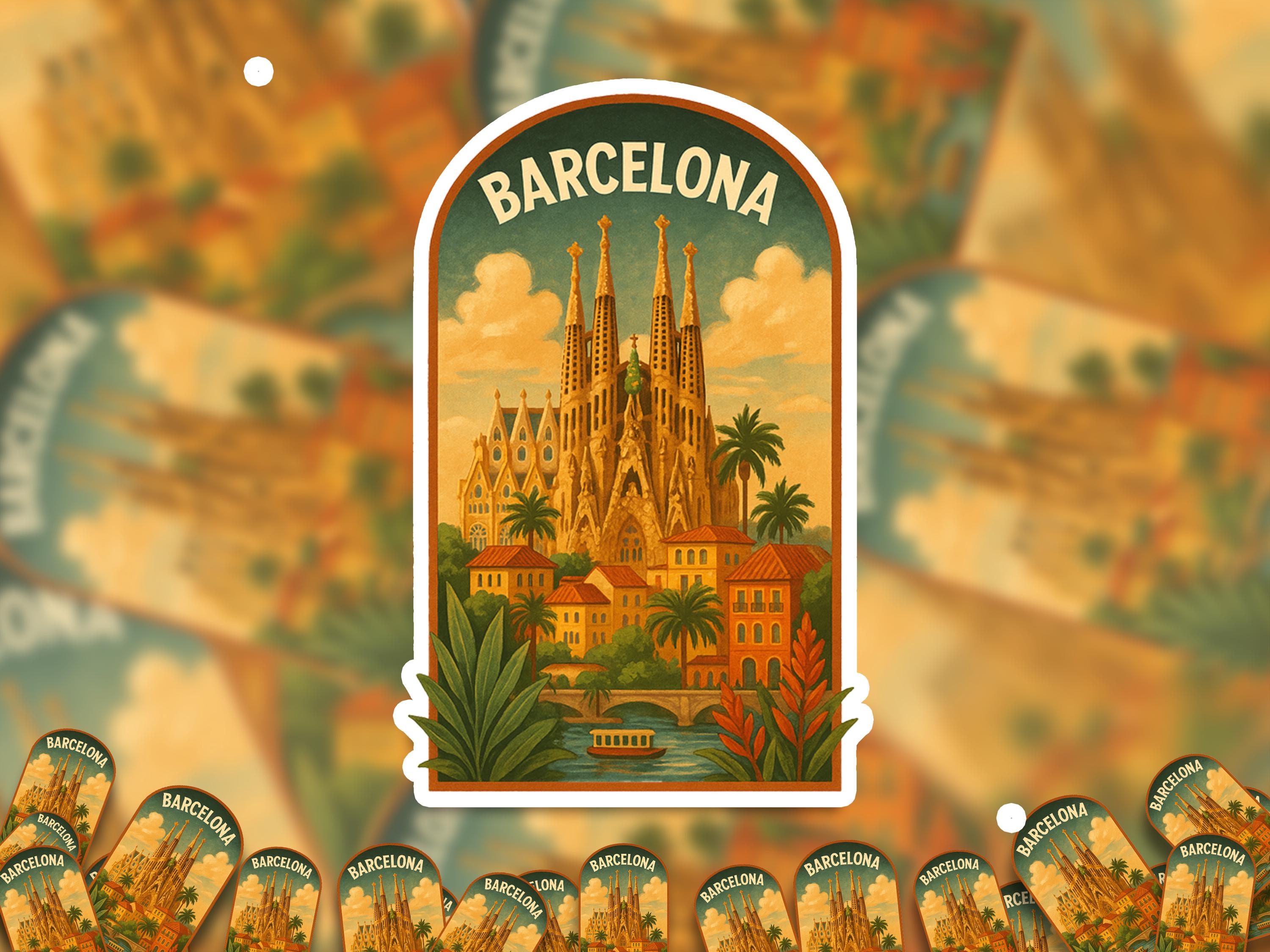 Barcelona Spain Sticker, Vintage City Vinyl Decal, Retro Travel Lover Collection, Journal Scrapbook