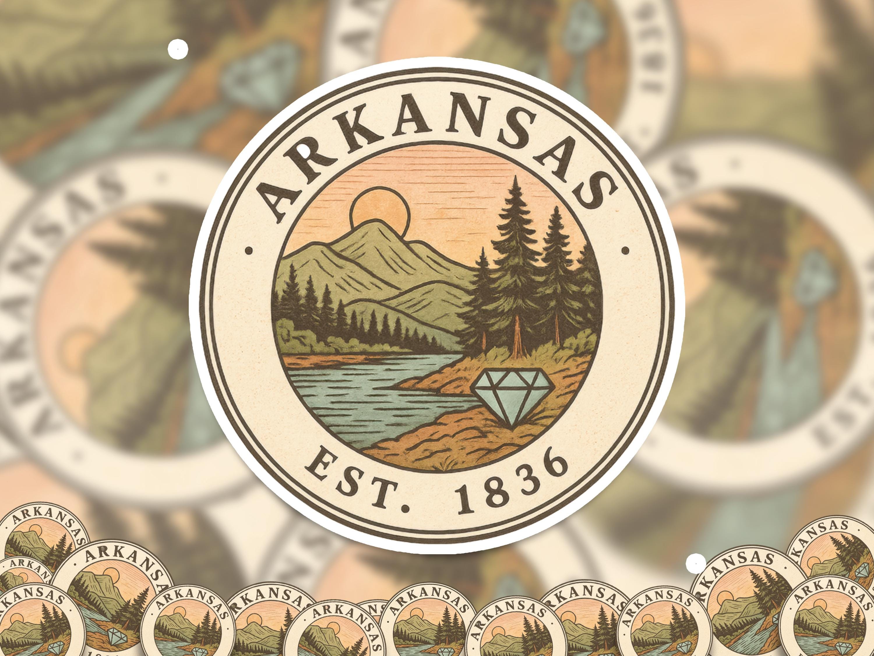Arkansas Sticker, Vintage US States Retro Decal, Waterproof Retro Travel Collection for Laptop Tumbler