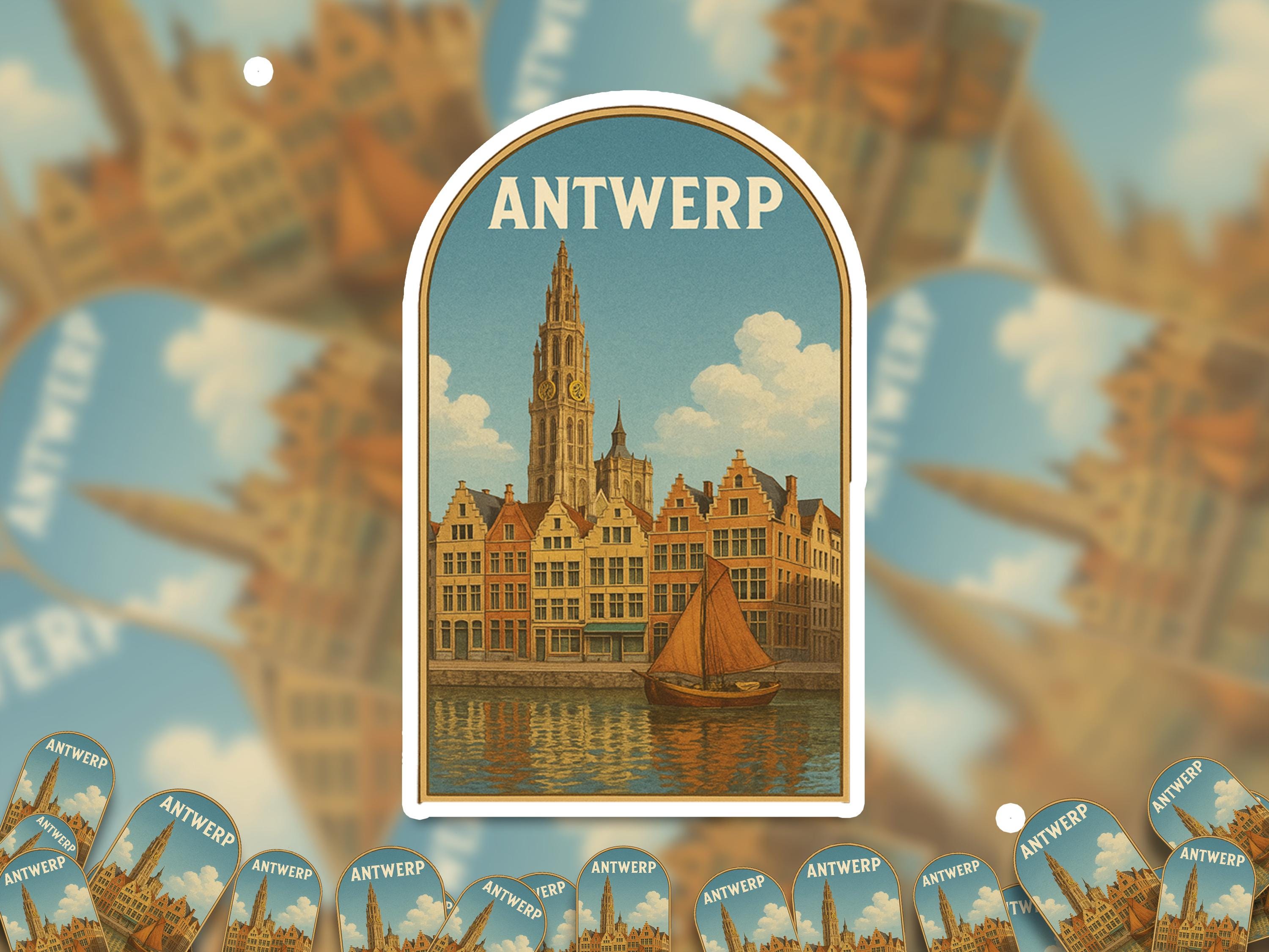 Antwerp Belgium Sticker, Vintage City Vinyl Decal, Retro Travel Lover Collection, Journal Scrapbook