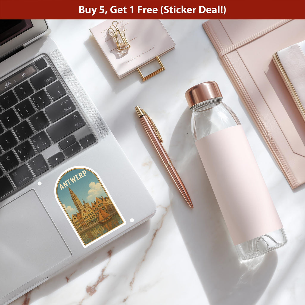 Antwerp Belgium Sticker, Vintage City Vinyl Decal, Retro Travel Lover Collection, Journal Scrapbook