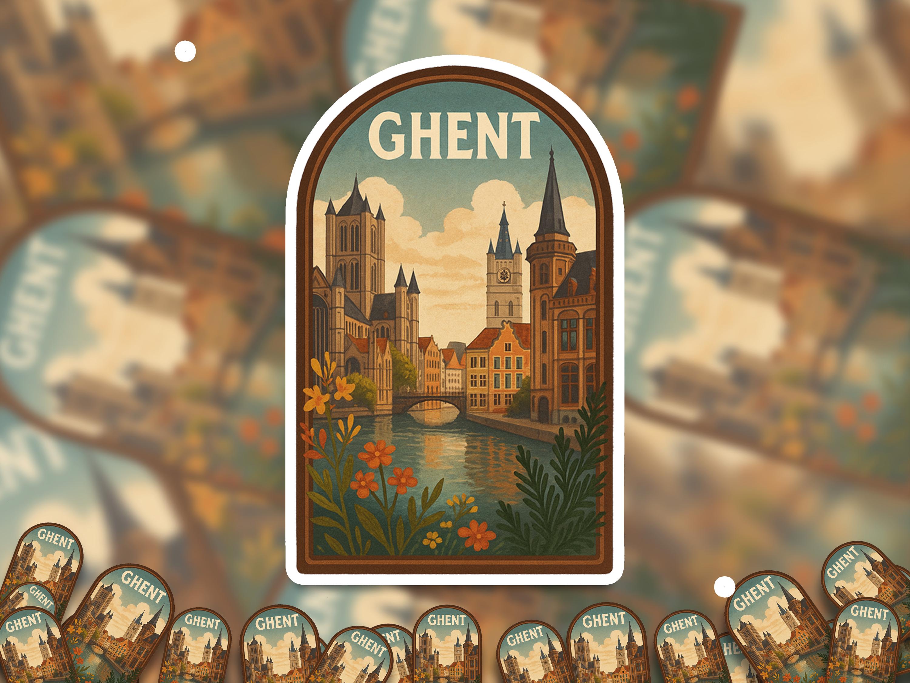 Ghent Belgium Sticker, Vintage City Vinyl Decal, Retro Travel Lover Collection, Journal Scrapbook