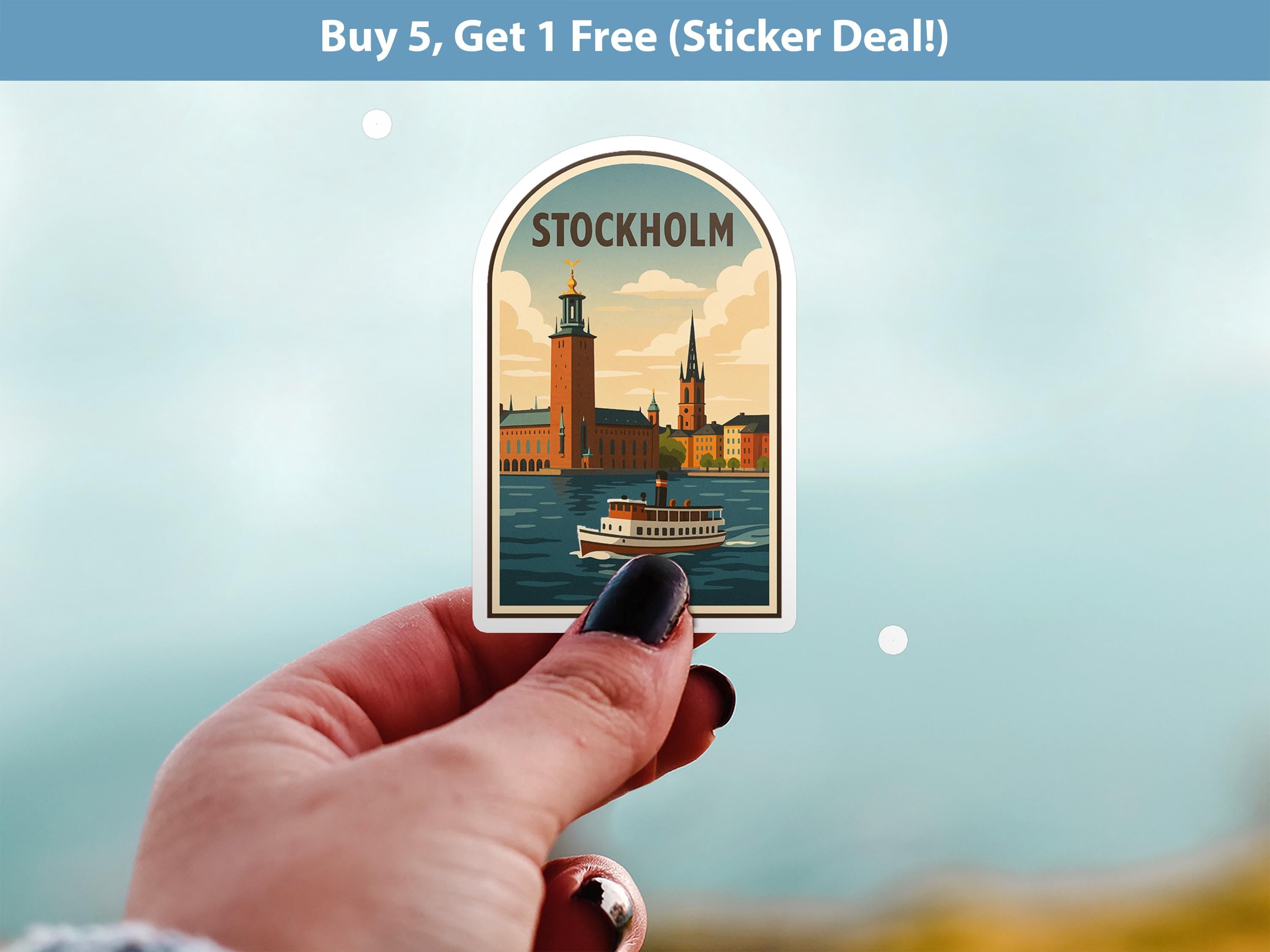Stockholm Sweden Sticker, Vintage City Vinyl Decal, Retro Travel Lover Collection, Journal Scrapbook