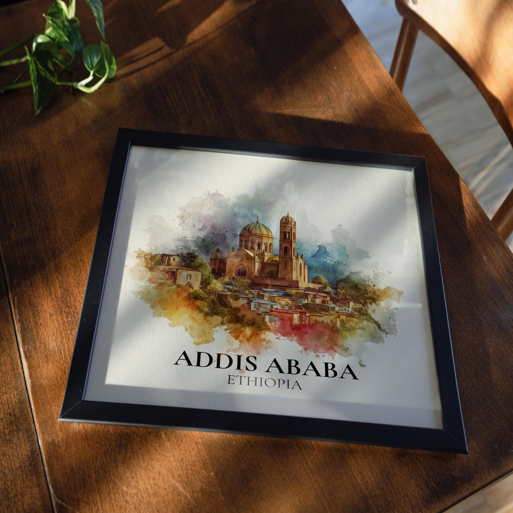 Addis Ababa Ethiopia Watercolor Wall Art Print, Custom Travel Poster, World Locations Keepsake Gift