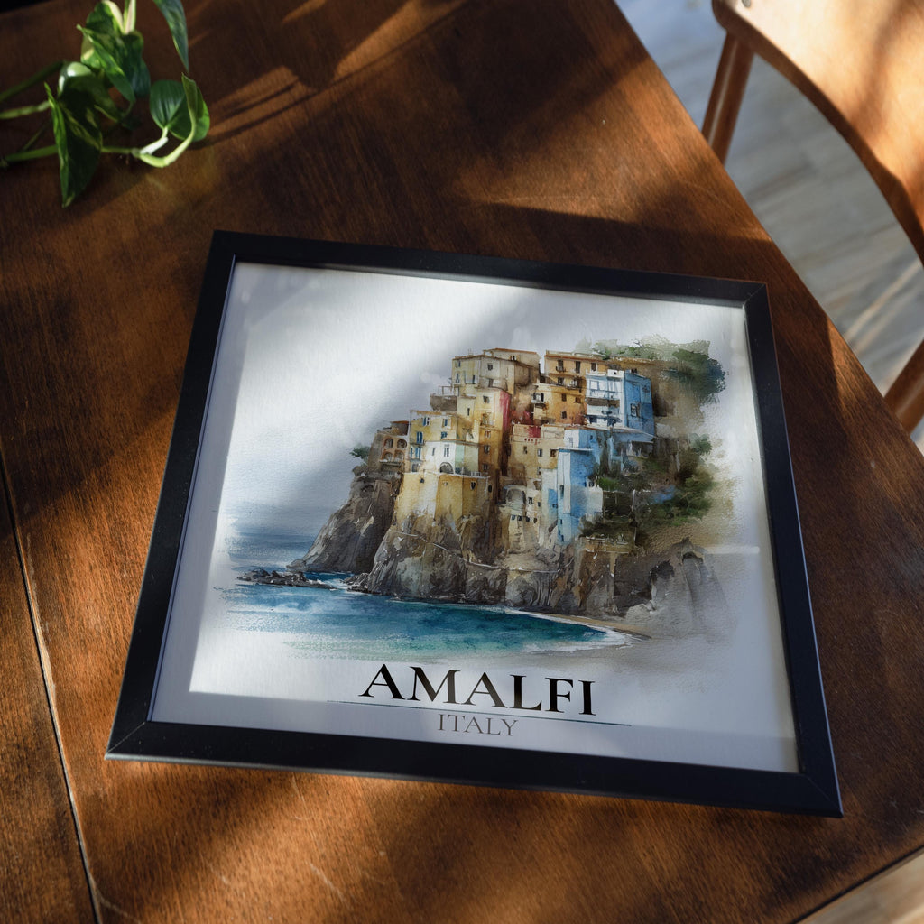 Amalfi Coast Italy poster, Watercolor Wall Art Print, Custom Travel, World Locations Keepsake Gift