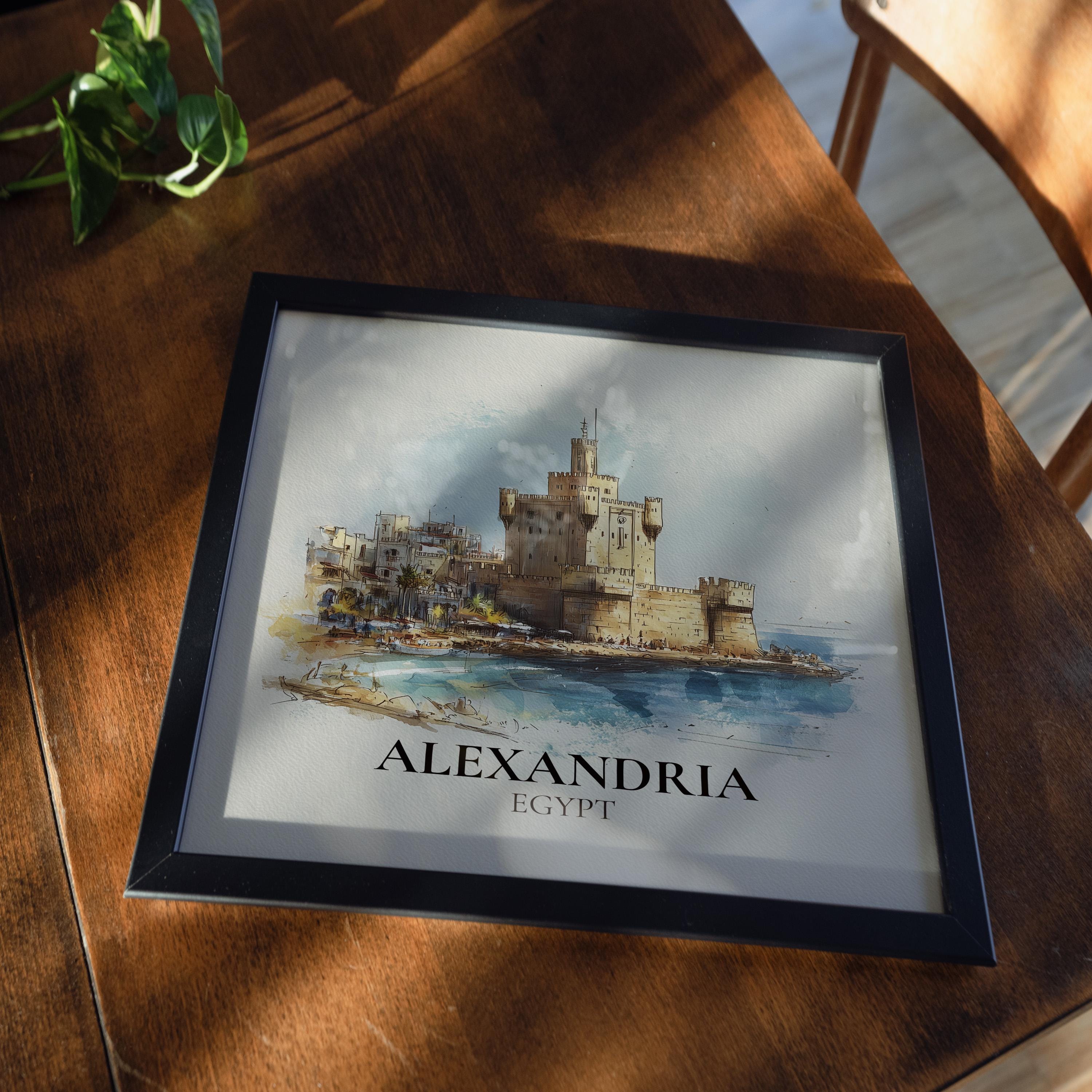Alexandria Egypt Watercolor Wall Art Print, Custom Travel Poster, World Locations Keepsake Gift