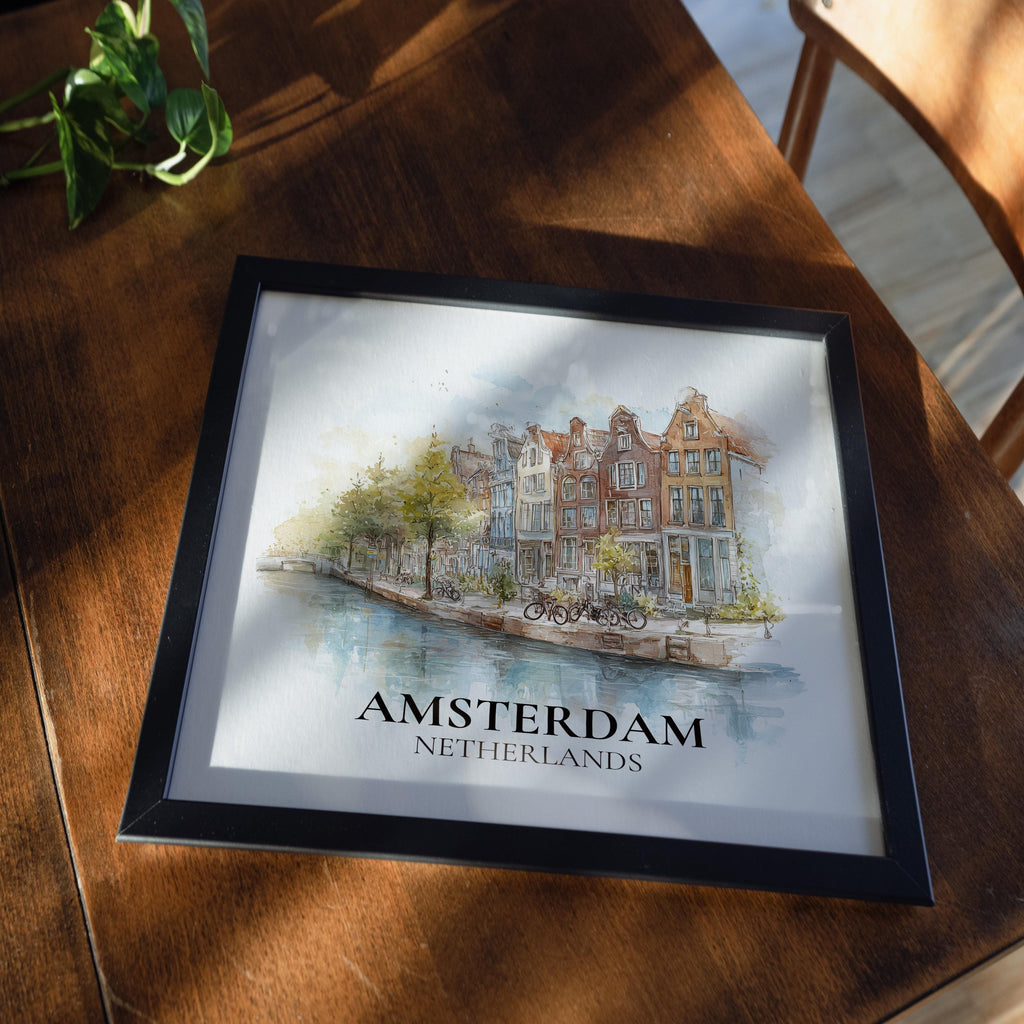 Amsterdam Netherlands Watercolor Wall Art Print, Custom Travel Poster, World Locations Keepsake Gift