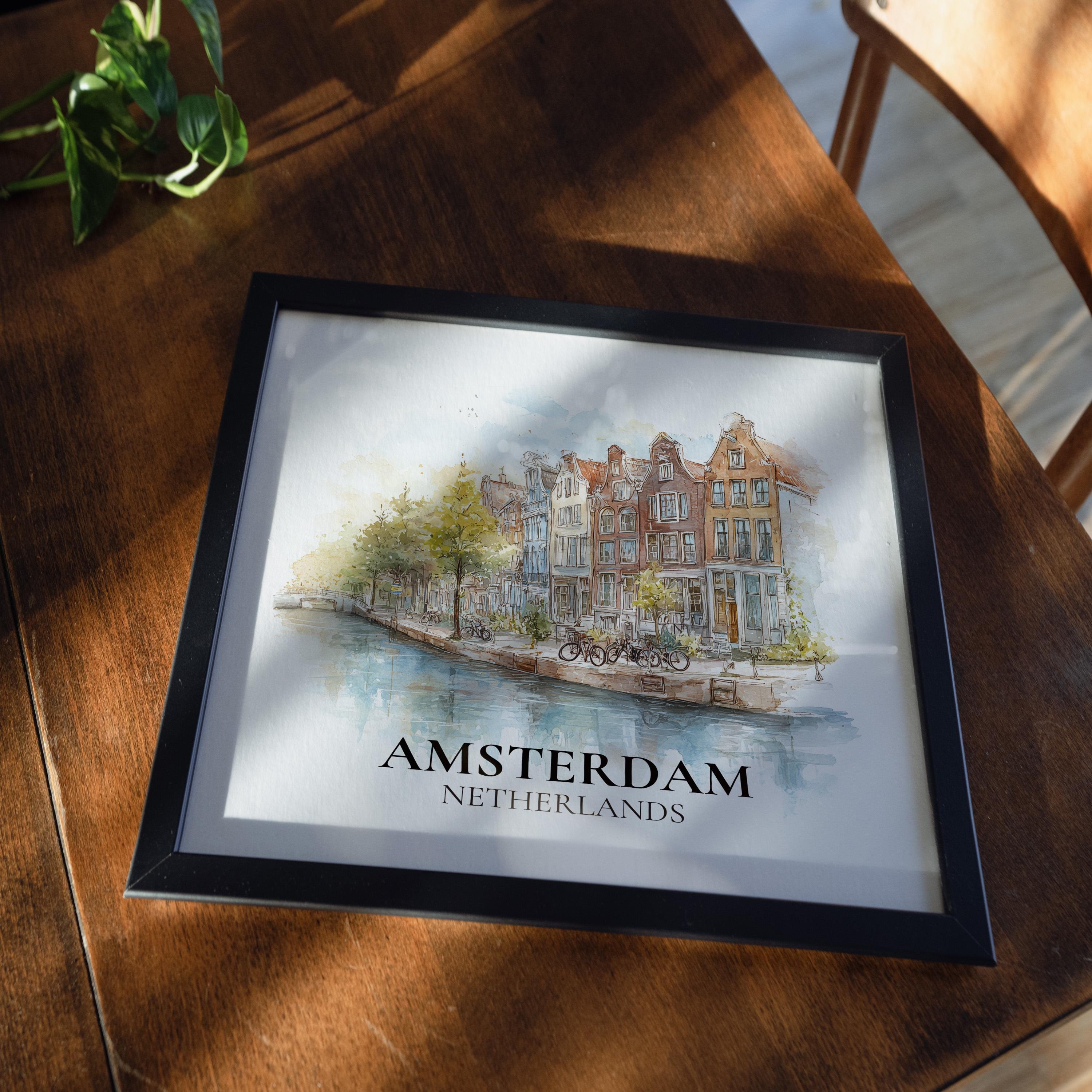 Amsterdam Netherlands Watercolor Wall Art Print, Custom Travel Poster, World Locations Keepsake Gift