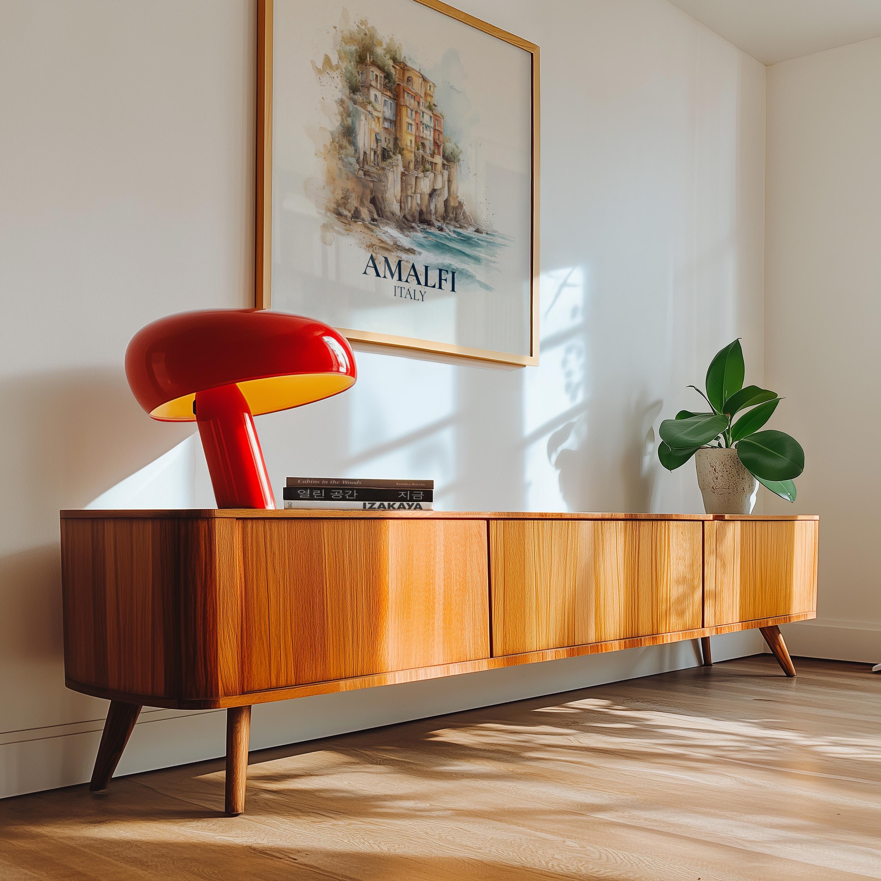 Amalfi Coast Italy Watercolor Wall Art Print, Custom Travel Poster, World Locations Keepsake Gift