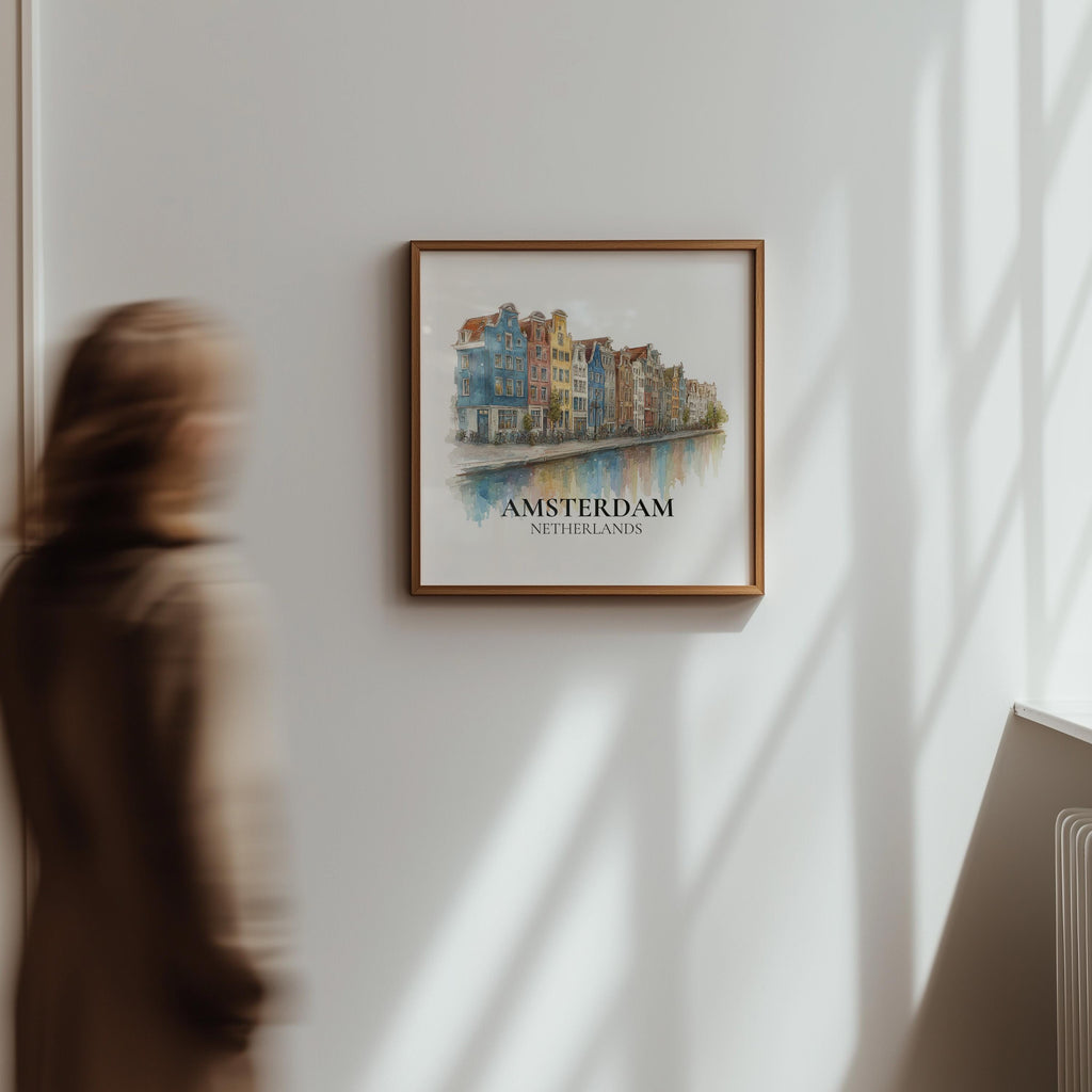 Amsterdam Netherlands Poster, Watercolor Wall Art Print, Custom Travel, World Locations Keepsake Gift