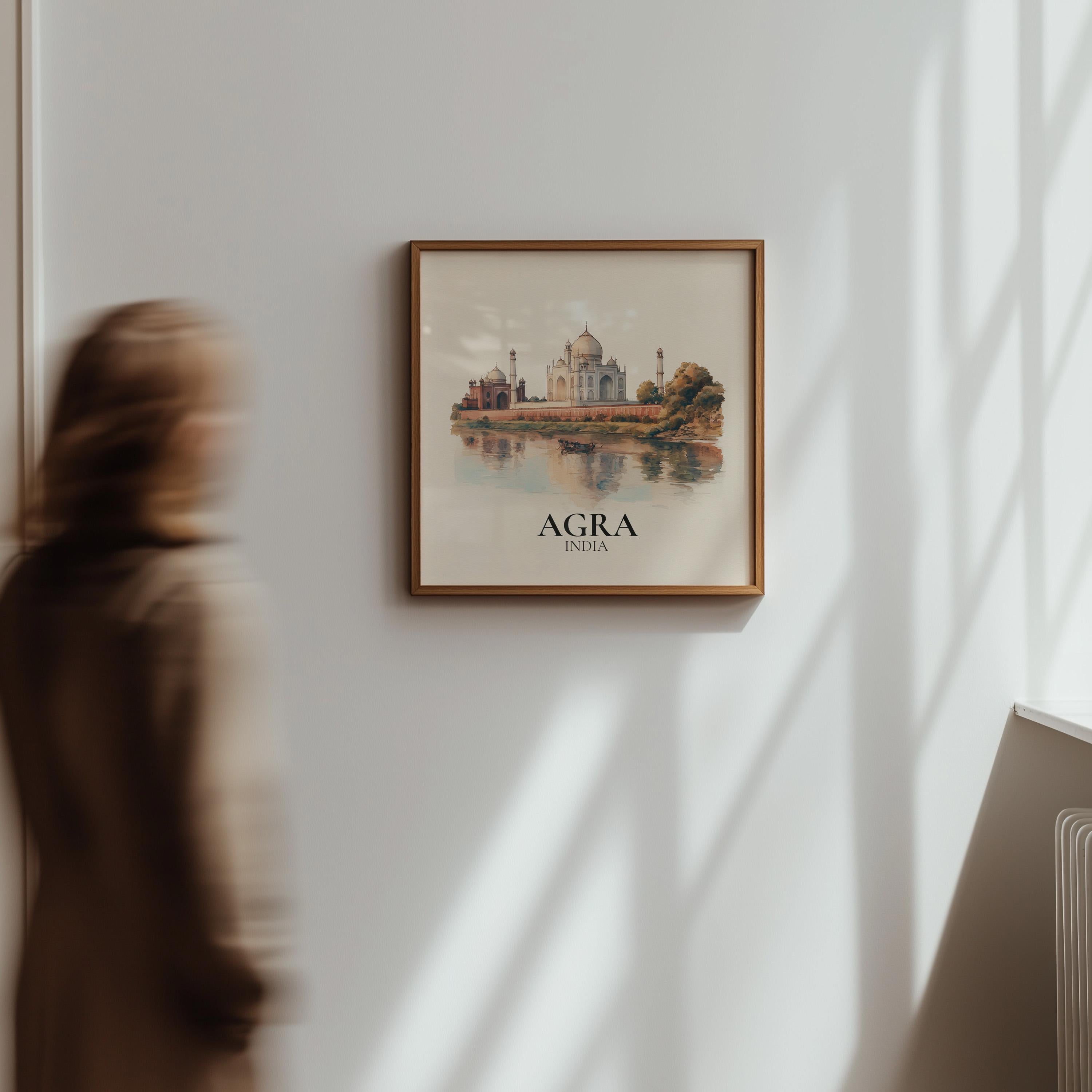 Agra India Watercolor Wall Art Print, Custom Travel Poster, World Locations Keepsake Gift