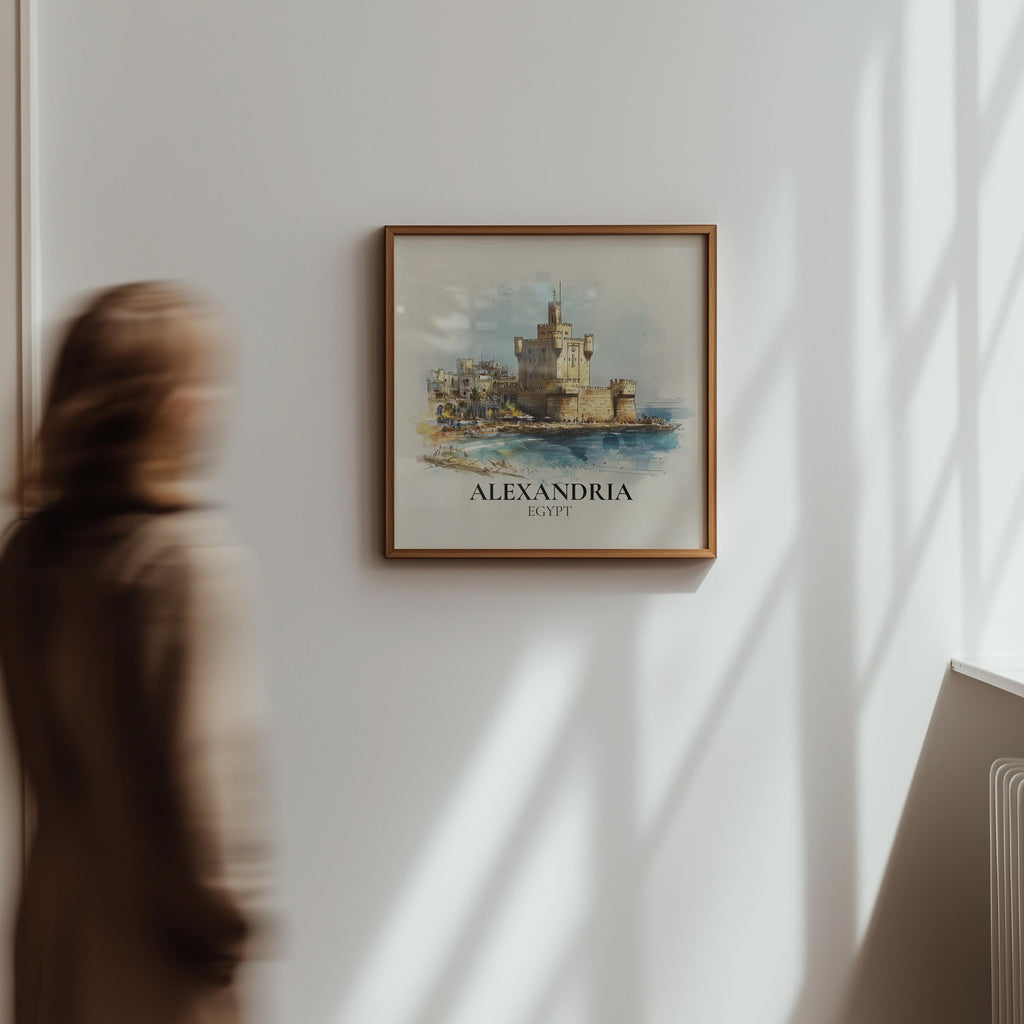 Alexandria Egypt Watercolor Wall Art Print, Custom Travel Poster, World Locations Keepsake Gift