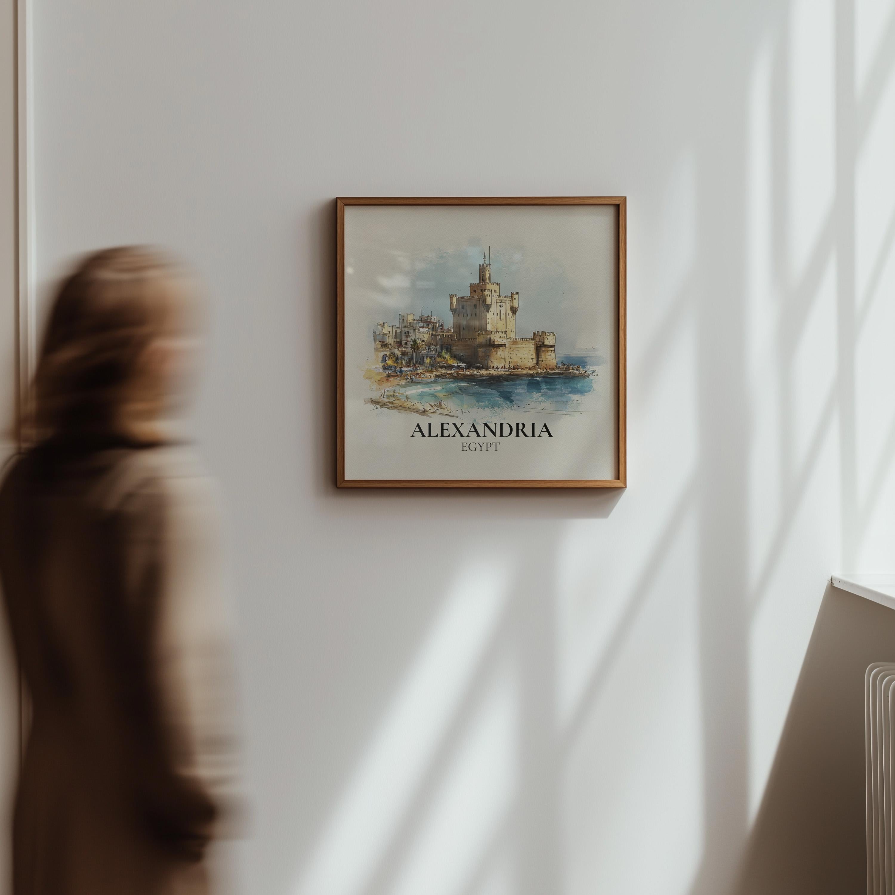 Alexandria Egypt Watercolor Wall Art Print, Custom Travel Poster, World Locations Keepsake Gift