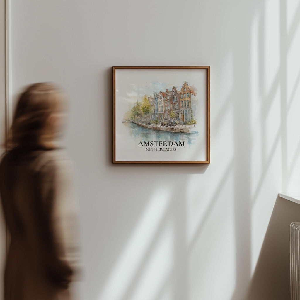Amsterdam Netherlands Watercolor Wall Art Print, Custom Travel Poster, World Locations Keepsake Gift