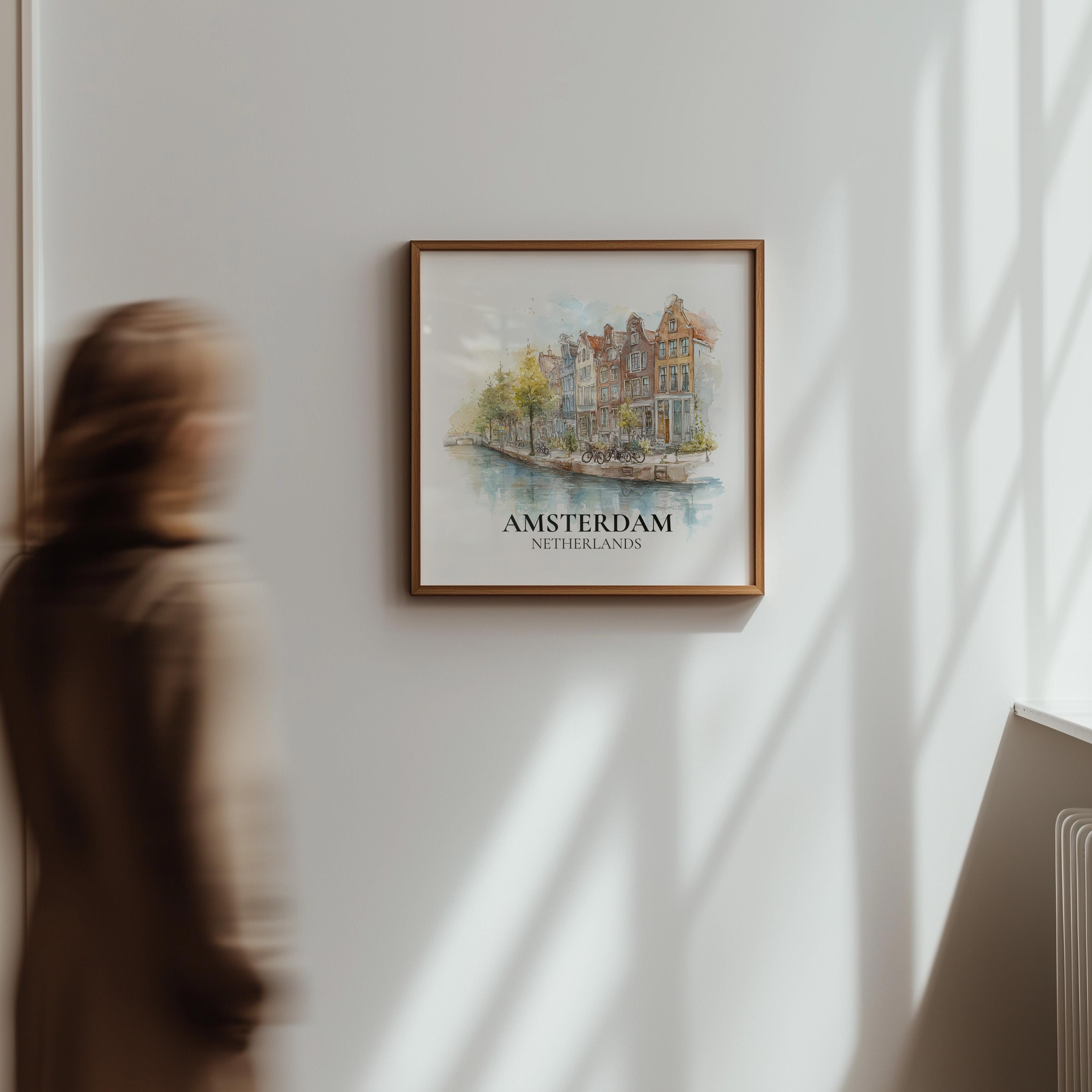 Amsterdam Netherlands Watercolor Wall Art Print, Custom Travel Poster, World Locations Keepsake Gift
