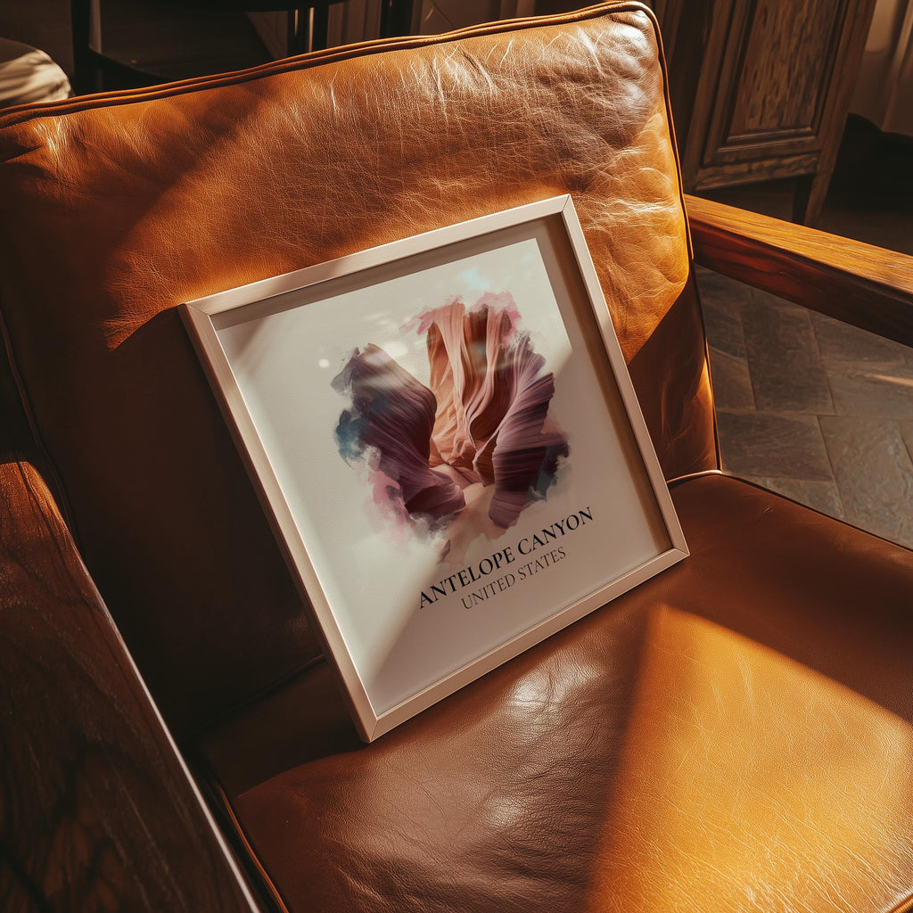 Antelope Canyon United States Watercolor Wall Art Print, Custom Travel Poster, World Locations Keepsake Gift