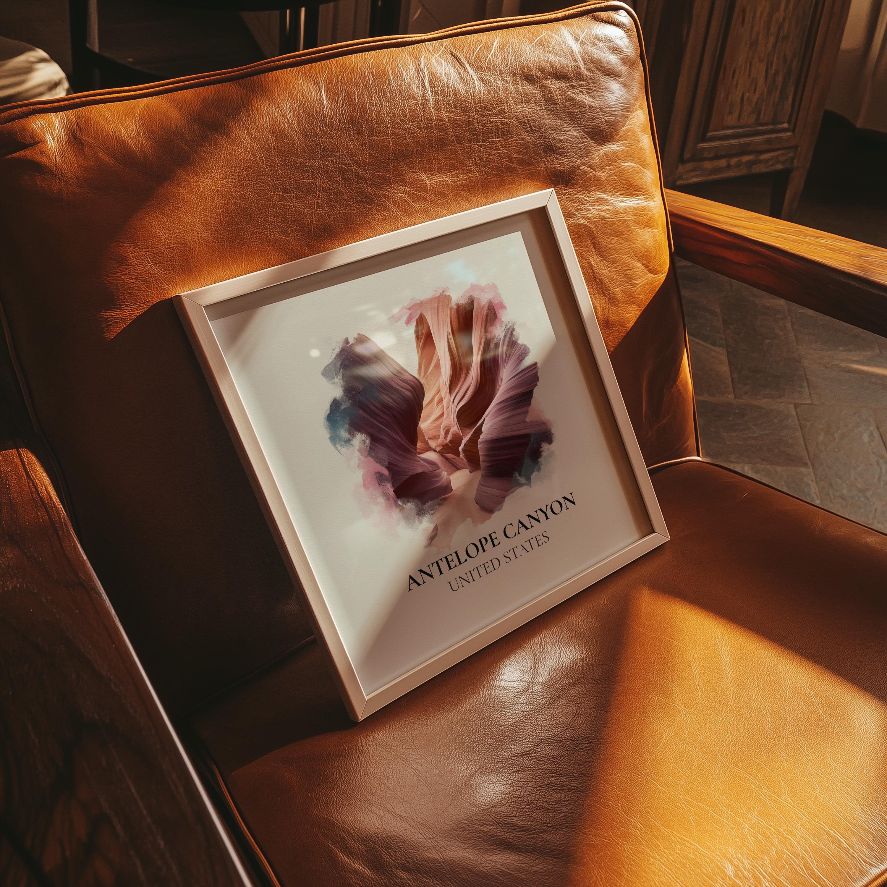 Antelope Canyon United States Watercolor Wall Art Print, Custom Travel Poster, World Locations Keepsake Gift