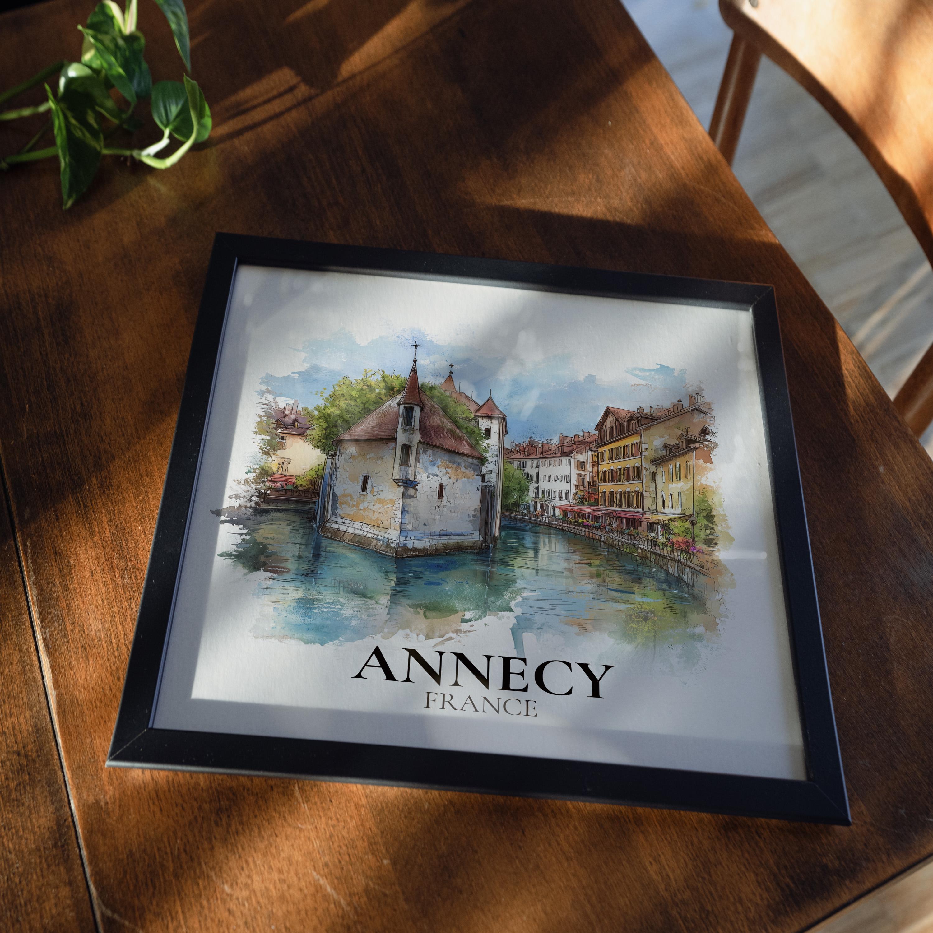 Annecy France Watercolor Wall Art Print, Custom Travel Poster, World Locations Keepsake Gift