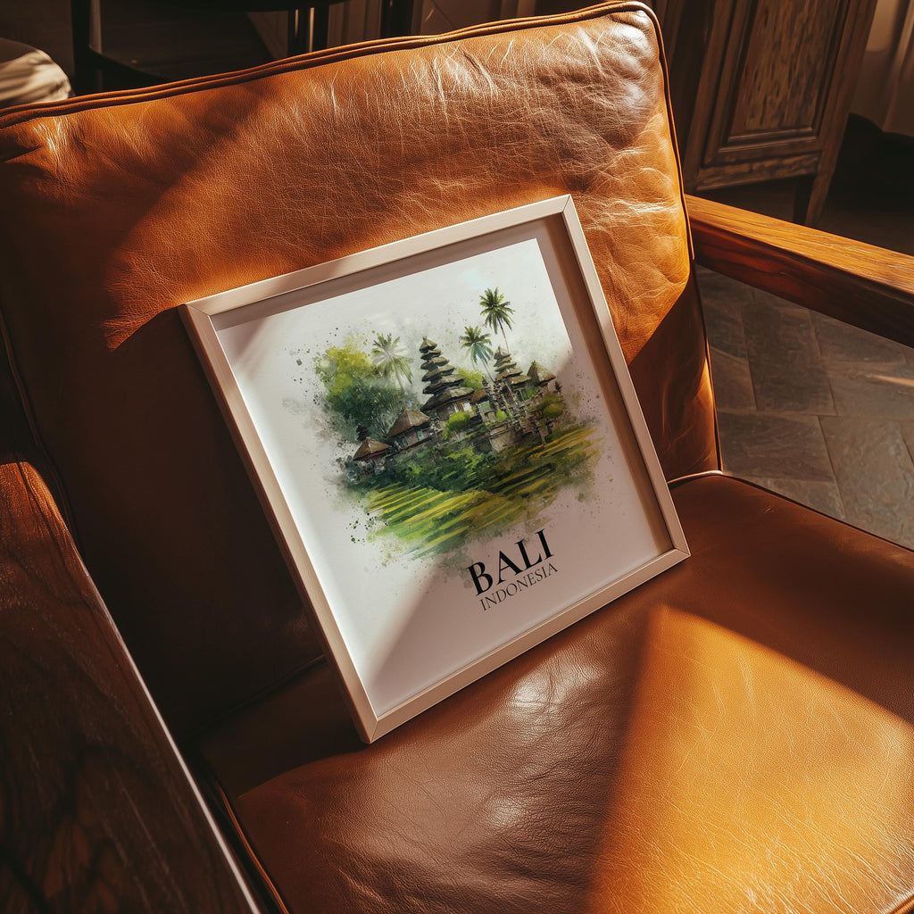 Bali Indonesia Watercolor Wall Art Print, Custom Travel Poster, World Locations Keepsake Gift