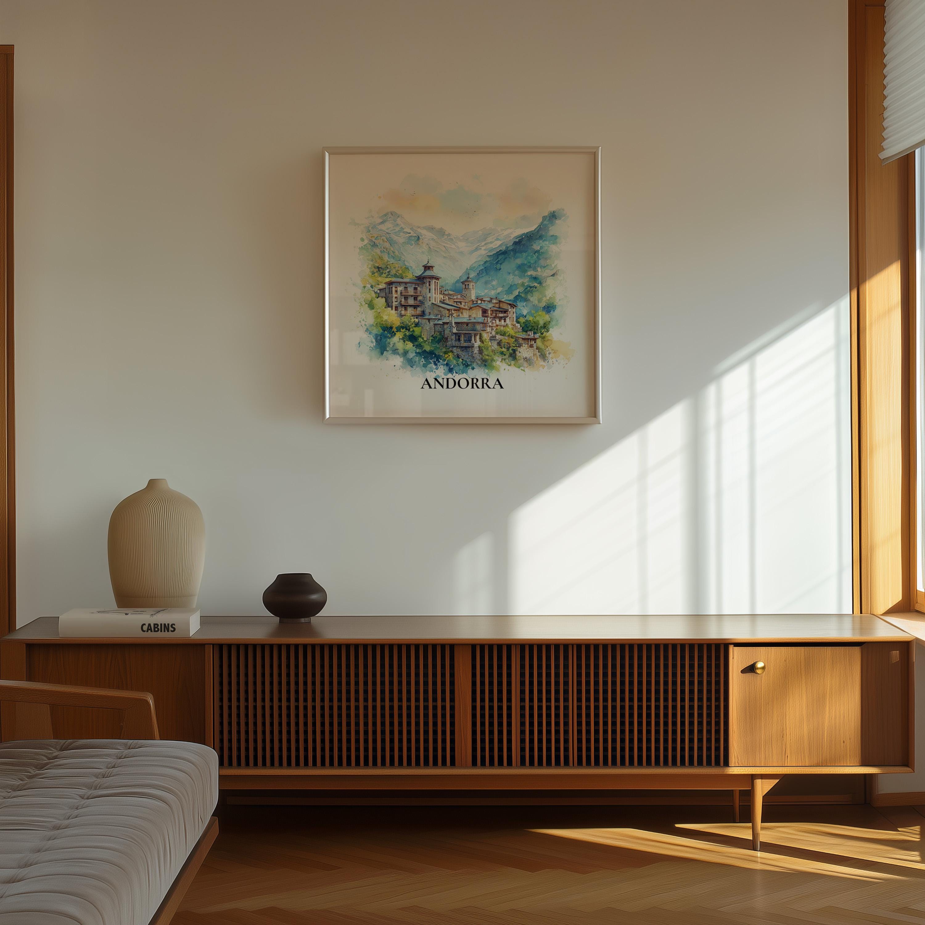 Andorra la Vella Andorra Watercolor Wall Art Print, Custom Travel Poster, World Locations Keepsake Gift