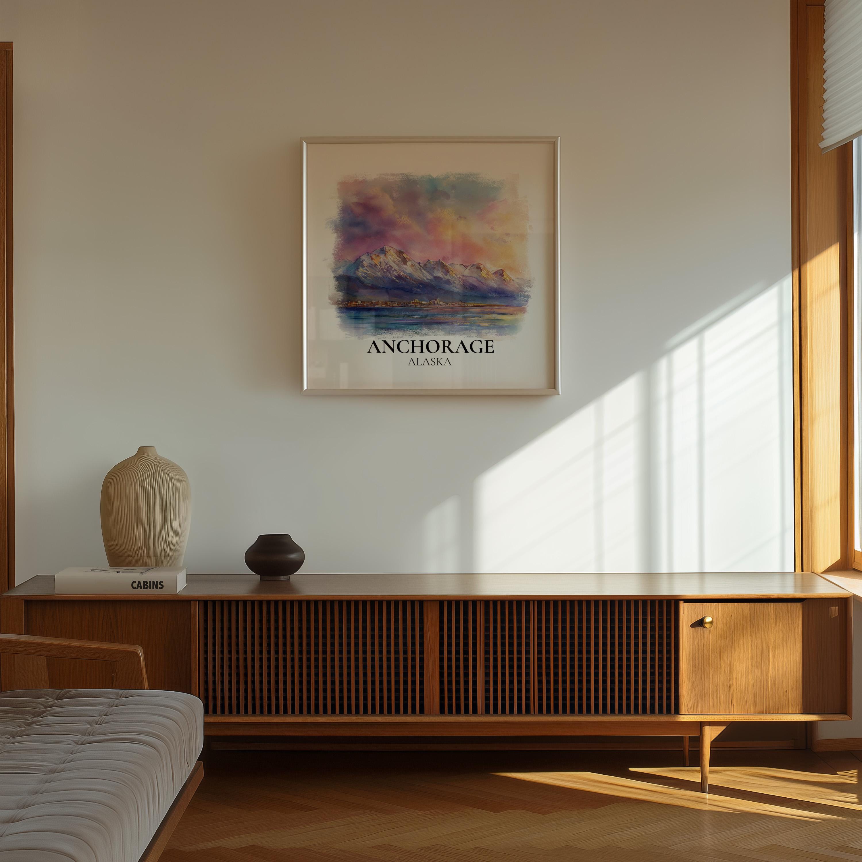 Anchorage Alaska Watercolor Wall Art Print, Custom Travel Poster, World Locations Keepsake Gift