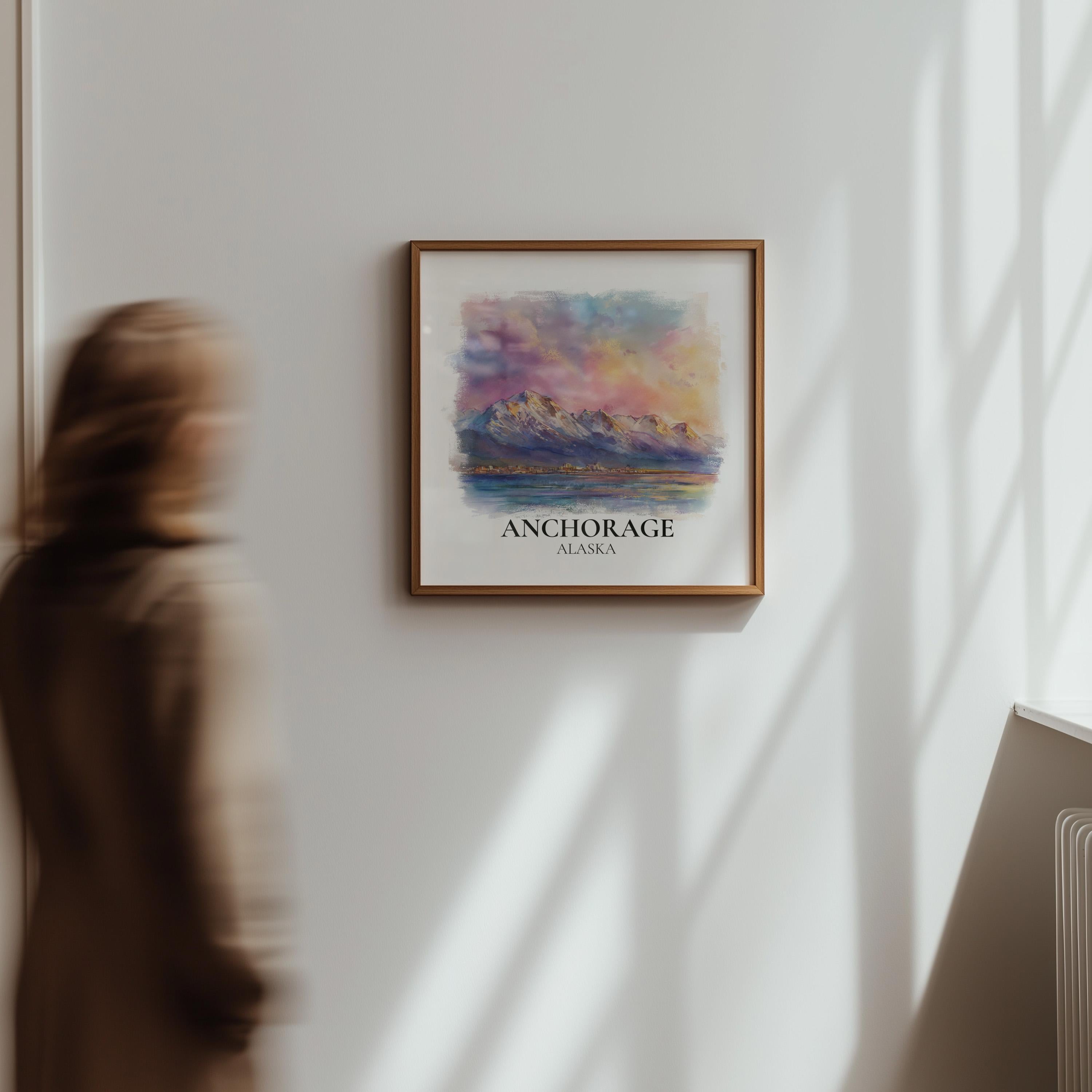 Anchorage Alaska Watercolor Wall Art Print, Custom Travel Poster, World Locations Keepsake Gift