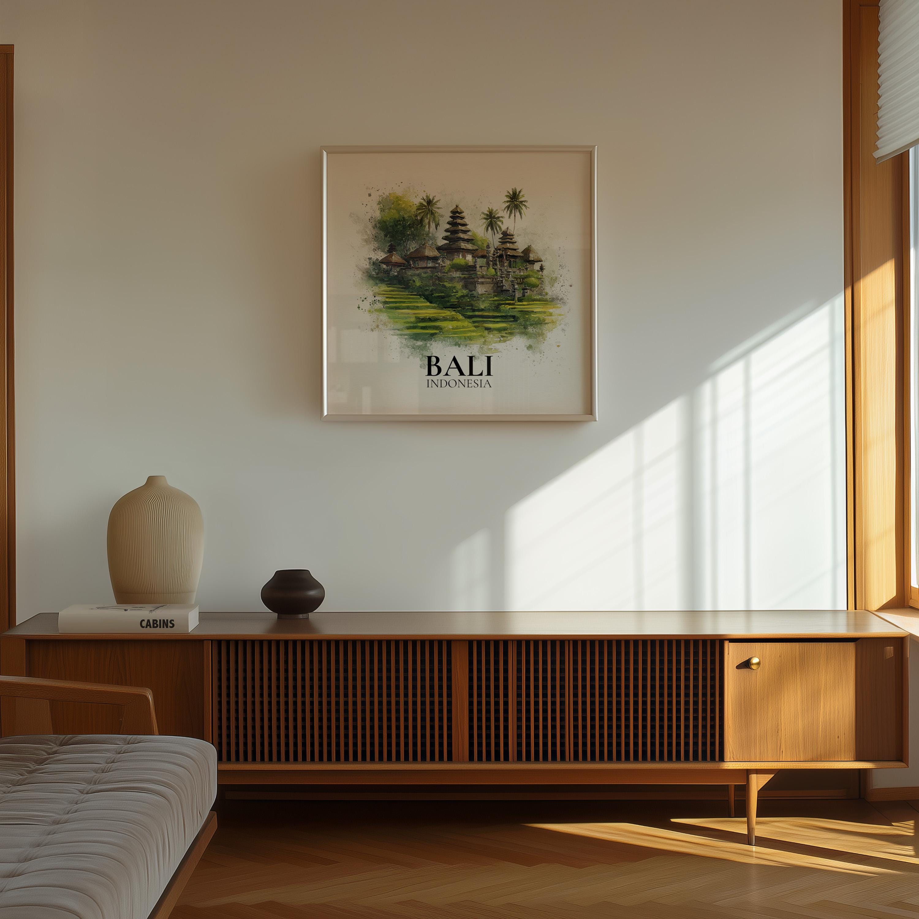 Bali Indonesia Watercolor Wall Art Print, Custom Travel Poster, World Locations Keepsake Gift